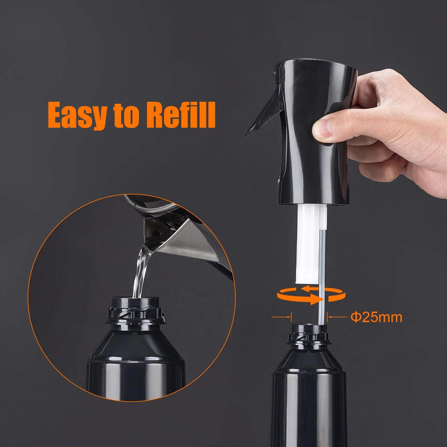 GRIFEMA Vaporisateur Cheveux 300ml Noir Flacon Spray Vide Réutilisable Brume Ultra Fine