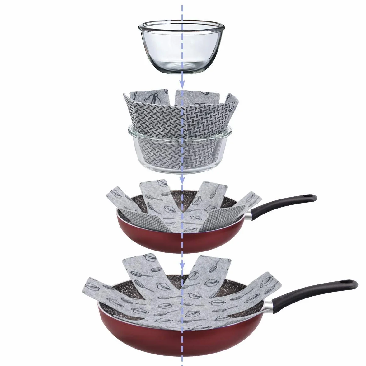 Flintronic Protection Casseroles et Protège-Poêle 8 Pièces 38 cm Coussinets d'Intercalaire Anti-Rayures Cuisine