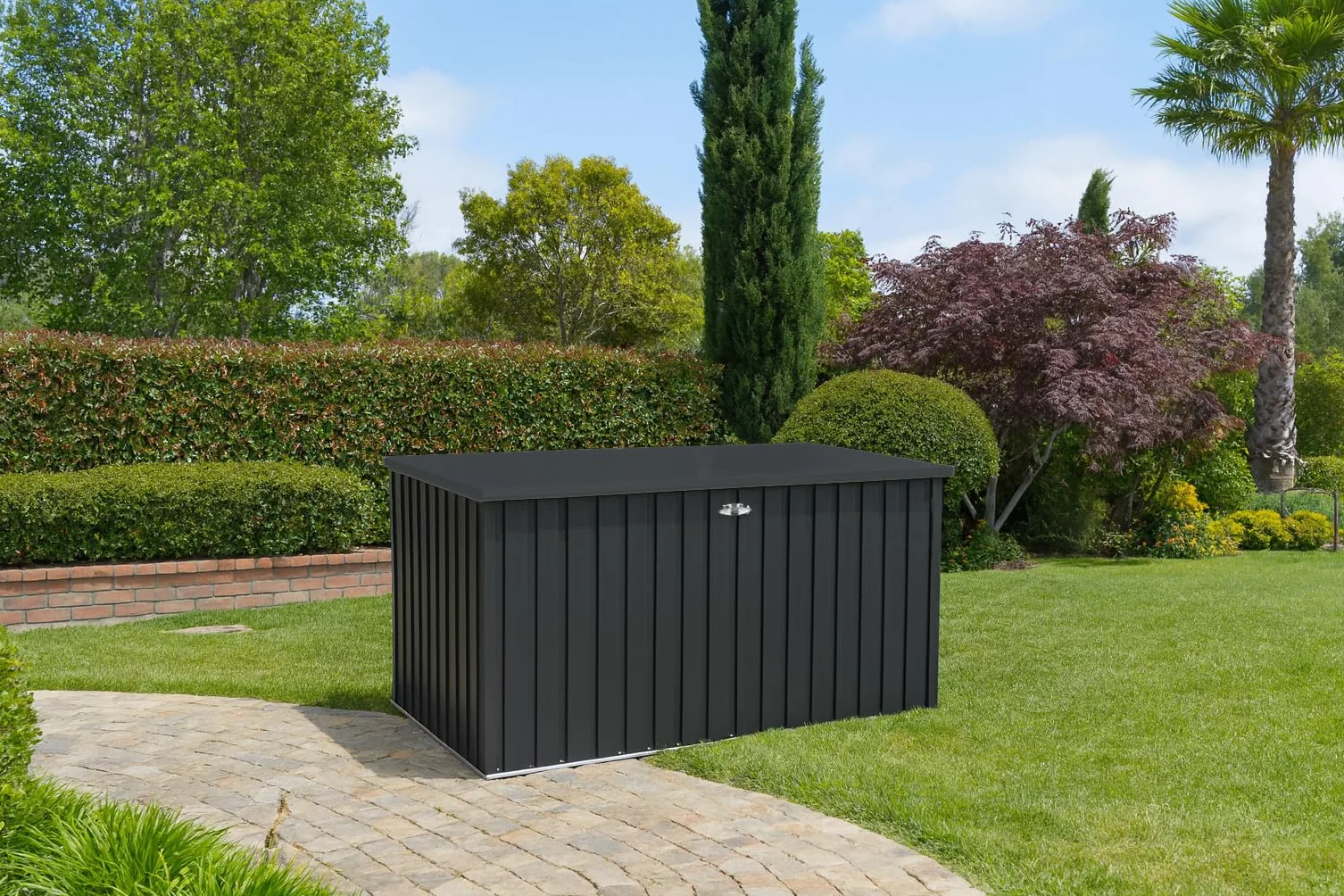 Duramax DH 1.9 (1450 L) Coffre de Rangement de jardin en métal avec vérin à gaz hydraulique, anthracite