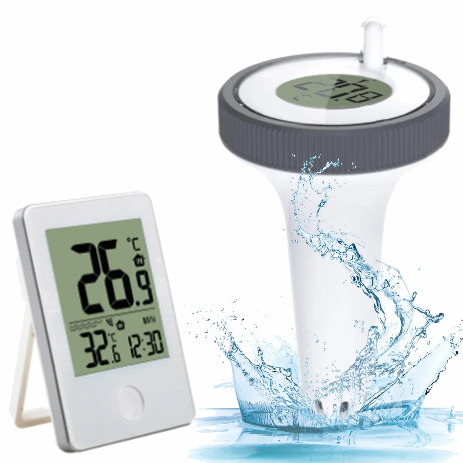 Thermomètre Piscine Flottant sans Fil Connecté LCD avec Récepteur pour Aquarium Spa Étang