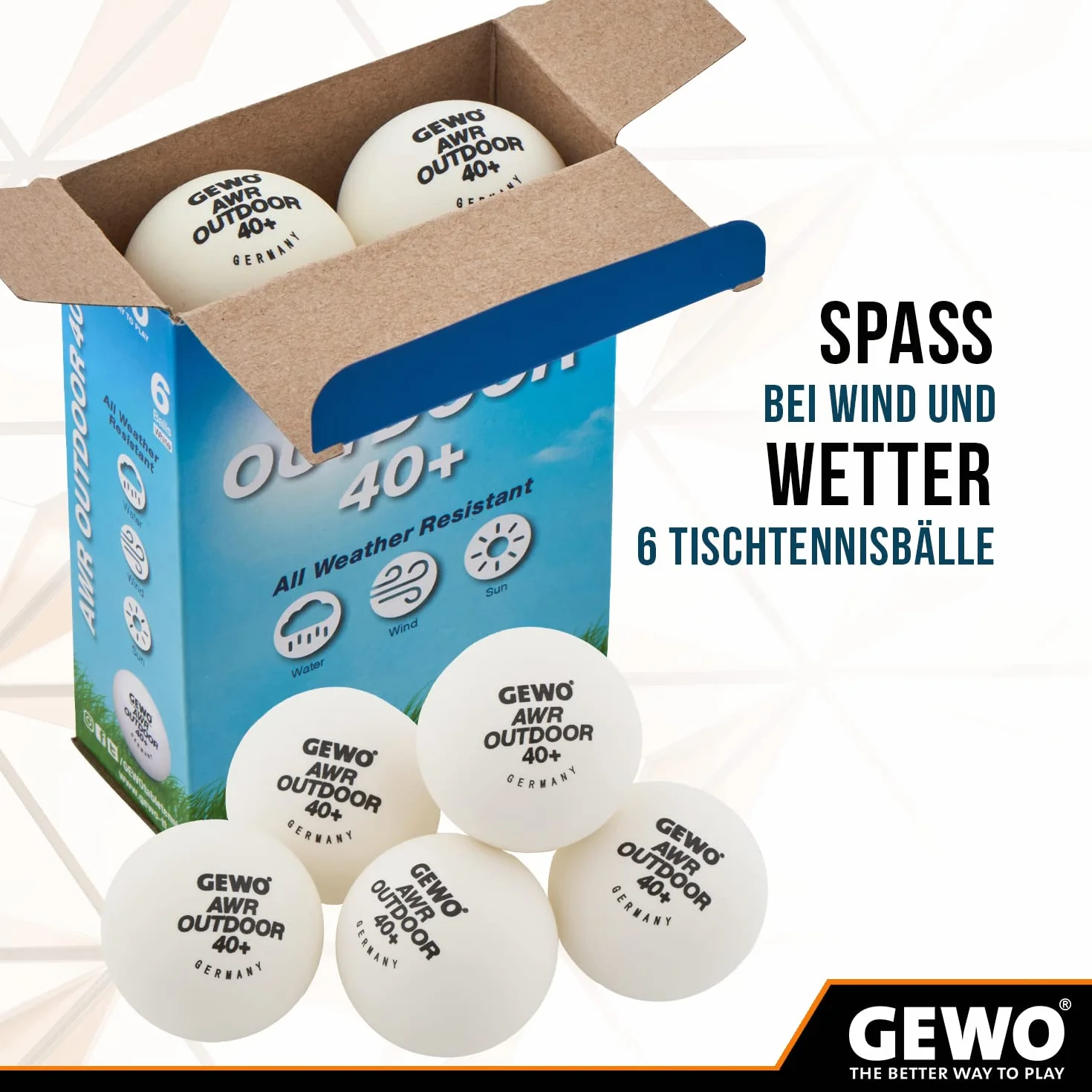 GEWO AWR Outdoor 40+ Balle de Tennis de Table d'extérieur