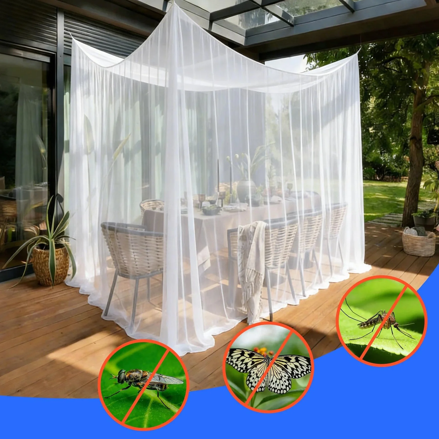 Moustiquaire 300 x 300 x 250 cm, pour gazebo, jardin, terrasse, camping, lit, 220 mailles fines avec 1 porte, blanc