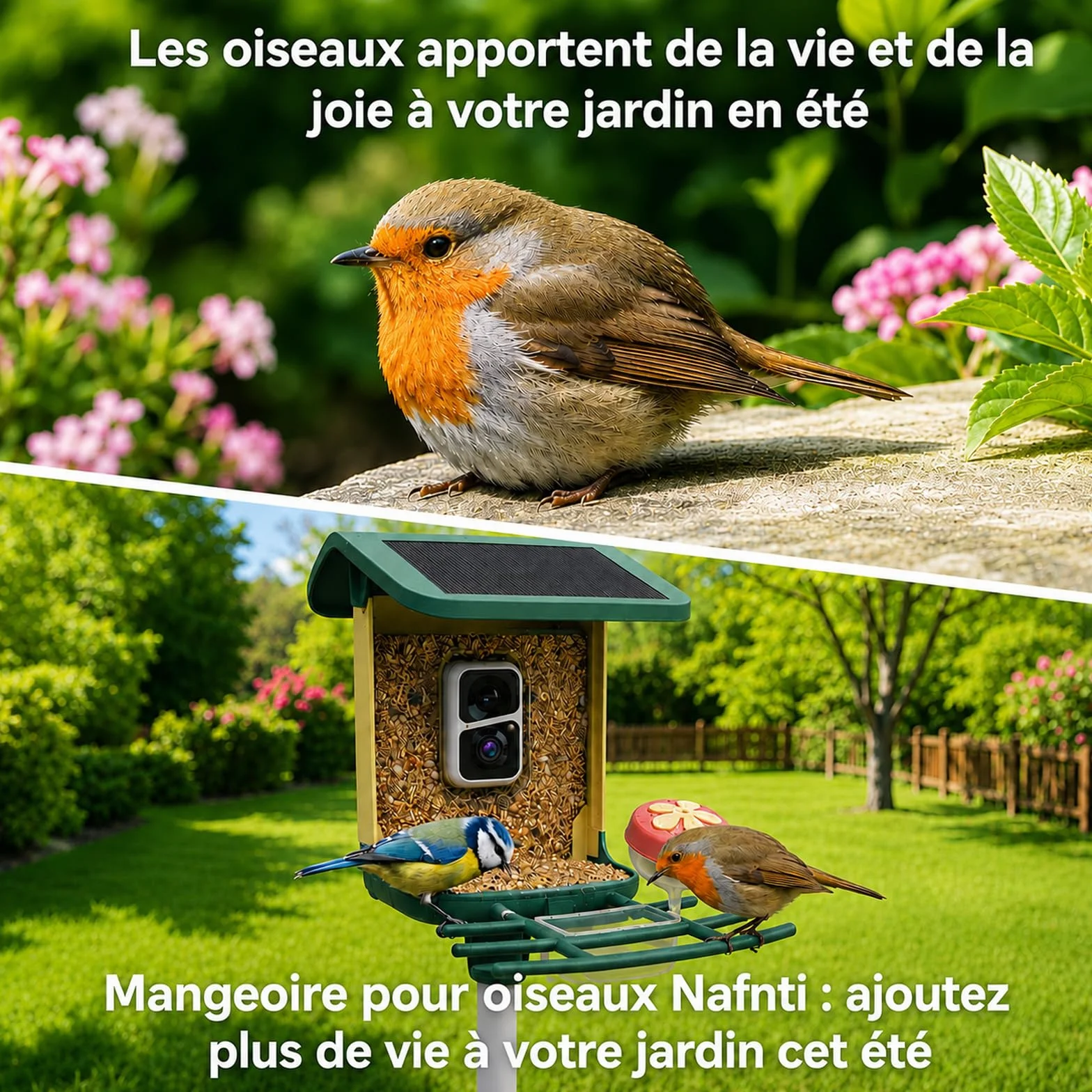 Mangeoire à Oiseaux Caméra 2K Solaire WiFi 2,4/5 GHz Vision Nocturne Couleur Identification IA 10 000 Espèces IP65