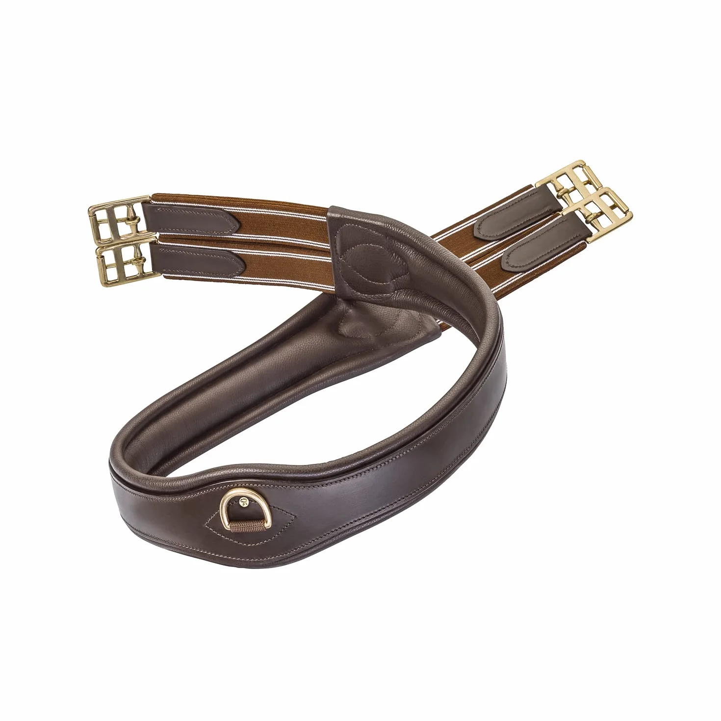 SUNRIDE Sangle pour Cheval (Soho) - Cuir Véritable - Rembourrage Supplémentaire - Anneaux en D pour Enrênements - Fait Main - Inserts Élastiques - Boucles à Rouleaux (Marron, 125 cm)