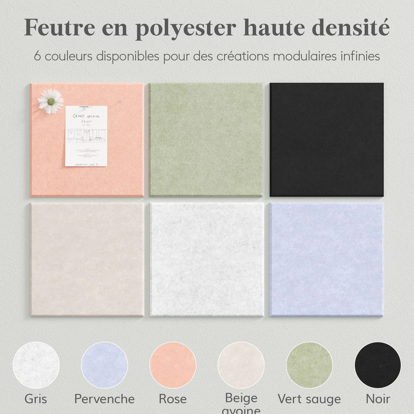 Lifewit Tableau en feutre adhésif décoratif 120x90 cm lot de 12 panneaux beige avoine