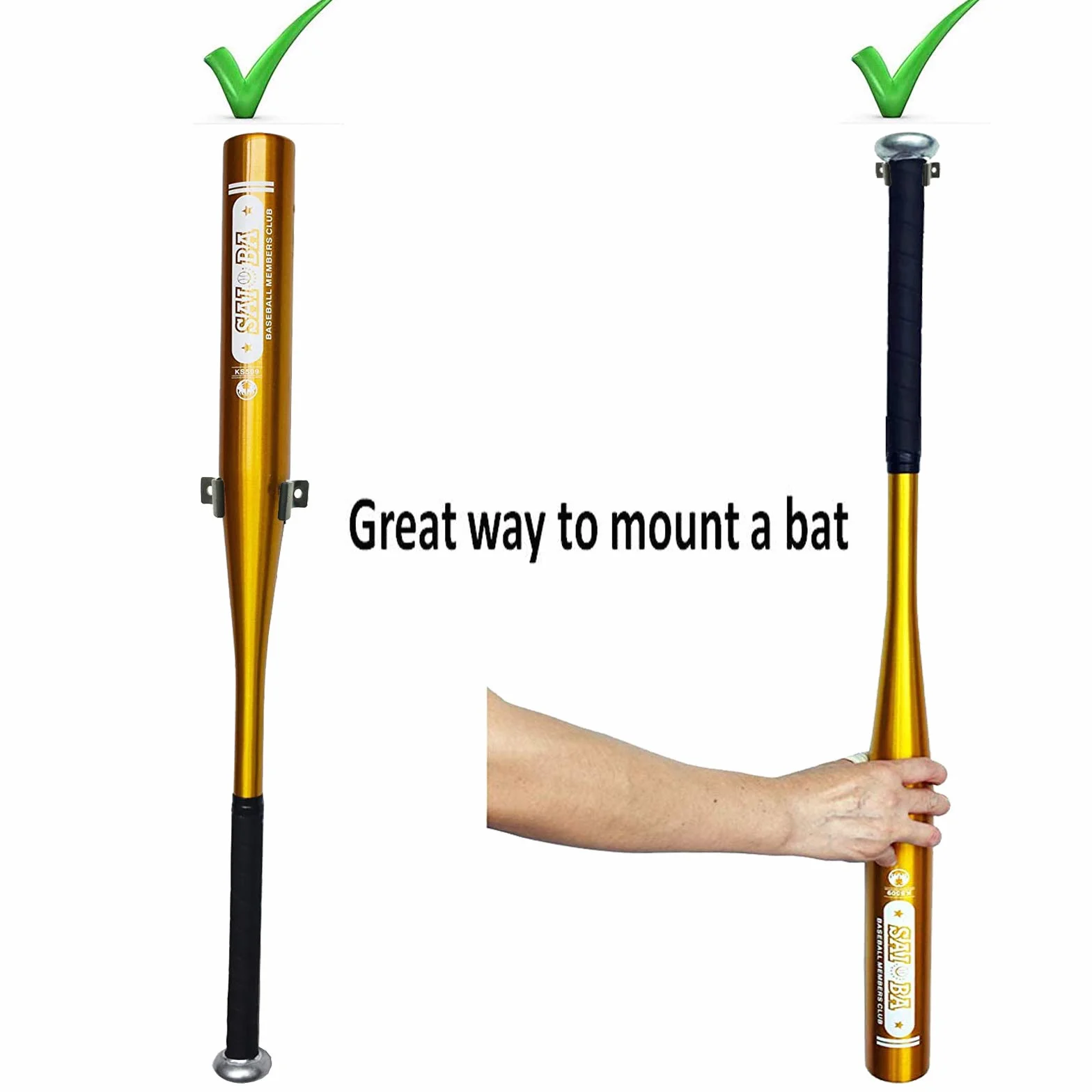Pmsanzay Lot de 2 supports muraux universels verticaux pour batte de baseball, softball, support mural – Peut contenir 2 battes – Facile à installer – Matériel inclus – Pas de raquette