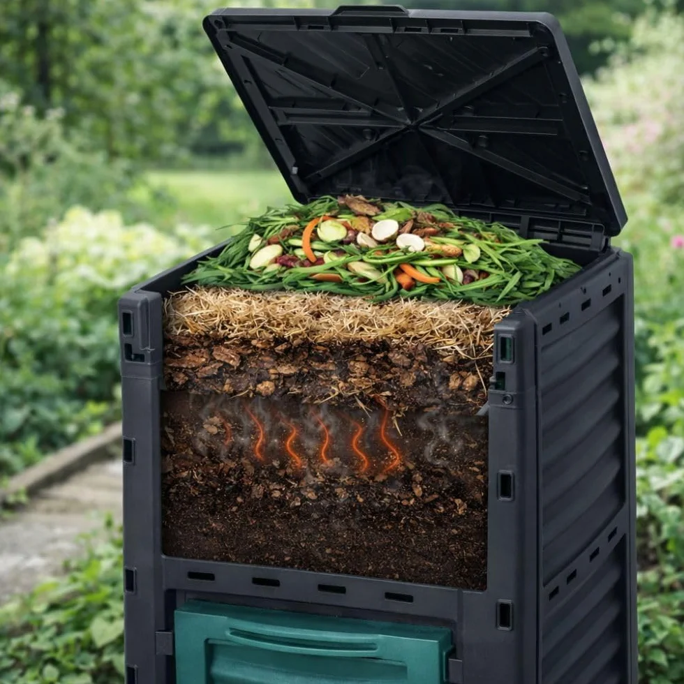 Composteur de Jardin 300 L Bac à Compost 83 x 61 x 61 cm Polypropylène
