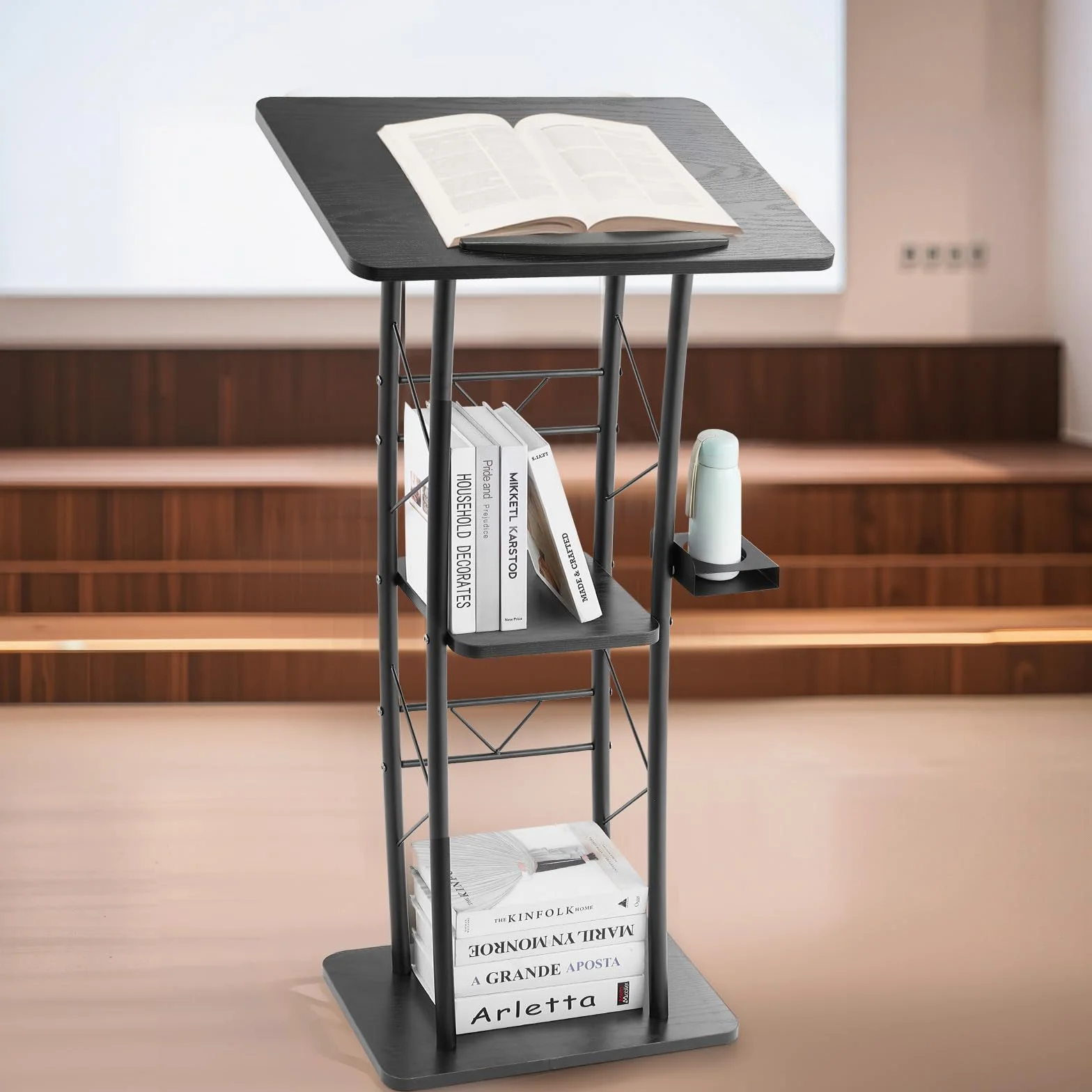 VEVOR Pupitre de Conférence 118 cm, Podium en Métal avec Large Surface de Lecture et Compartiment de Rangement