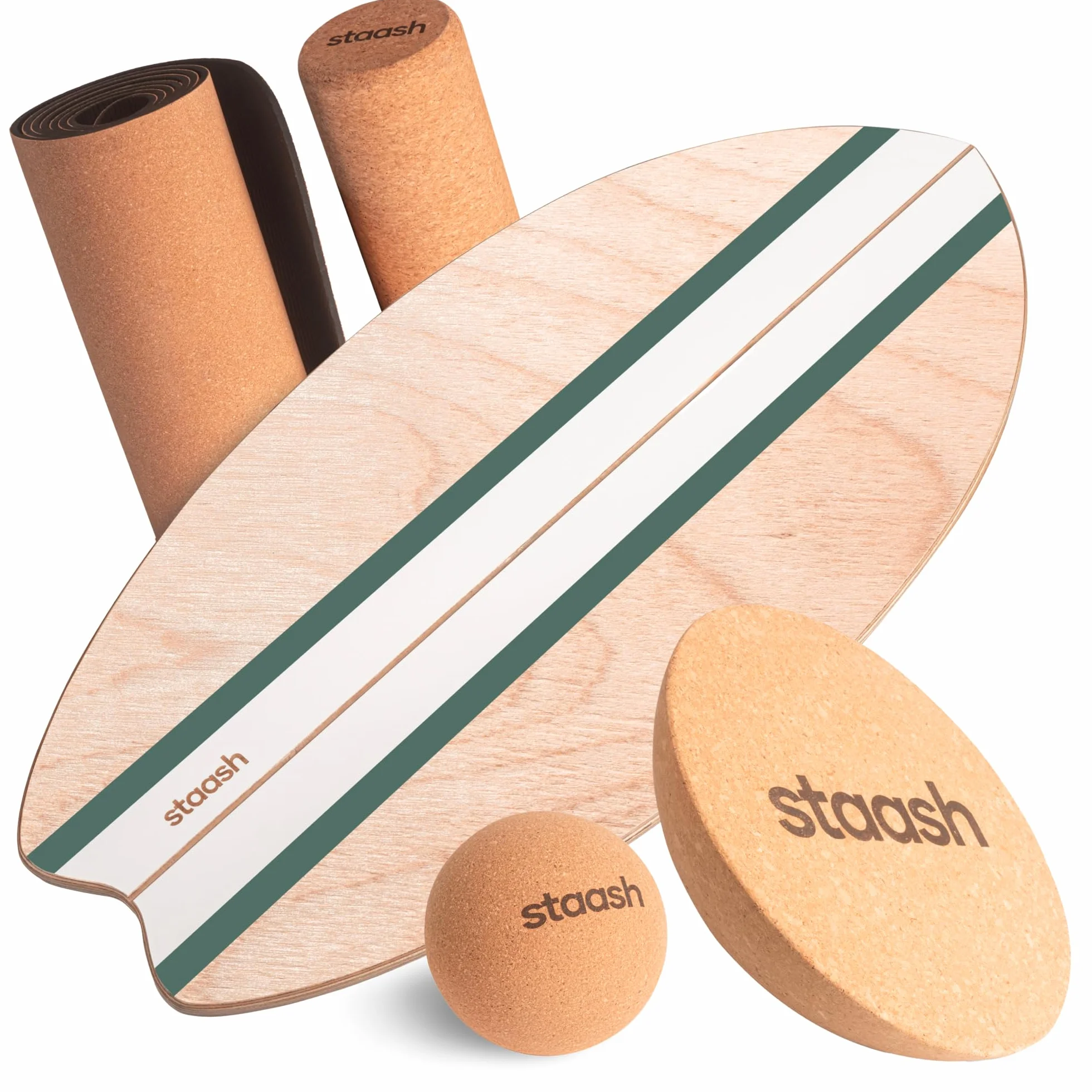 STAASH Balance Board en Bois Premium – Planche d'Équilibre Antidérapante avec Rouleau en Liège pour Surf, Fitness, Yoga et Rééducation
