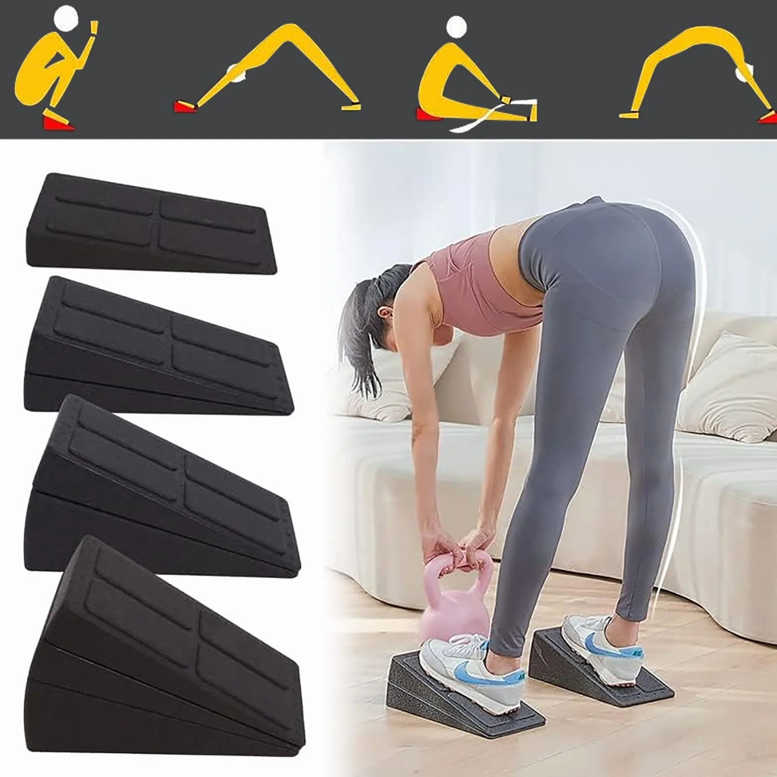 Lot de 3 Planches Inclinée Étirement Réglable Jambes Slant Board Fitness Squat