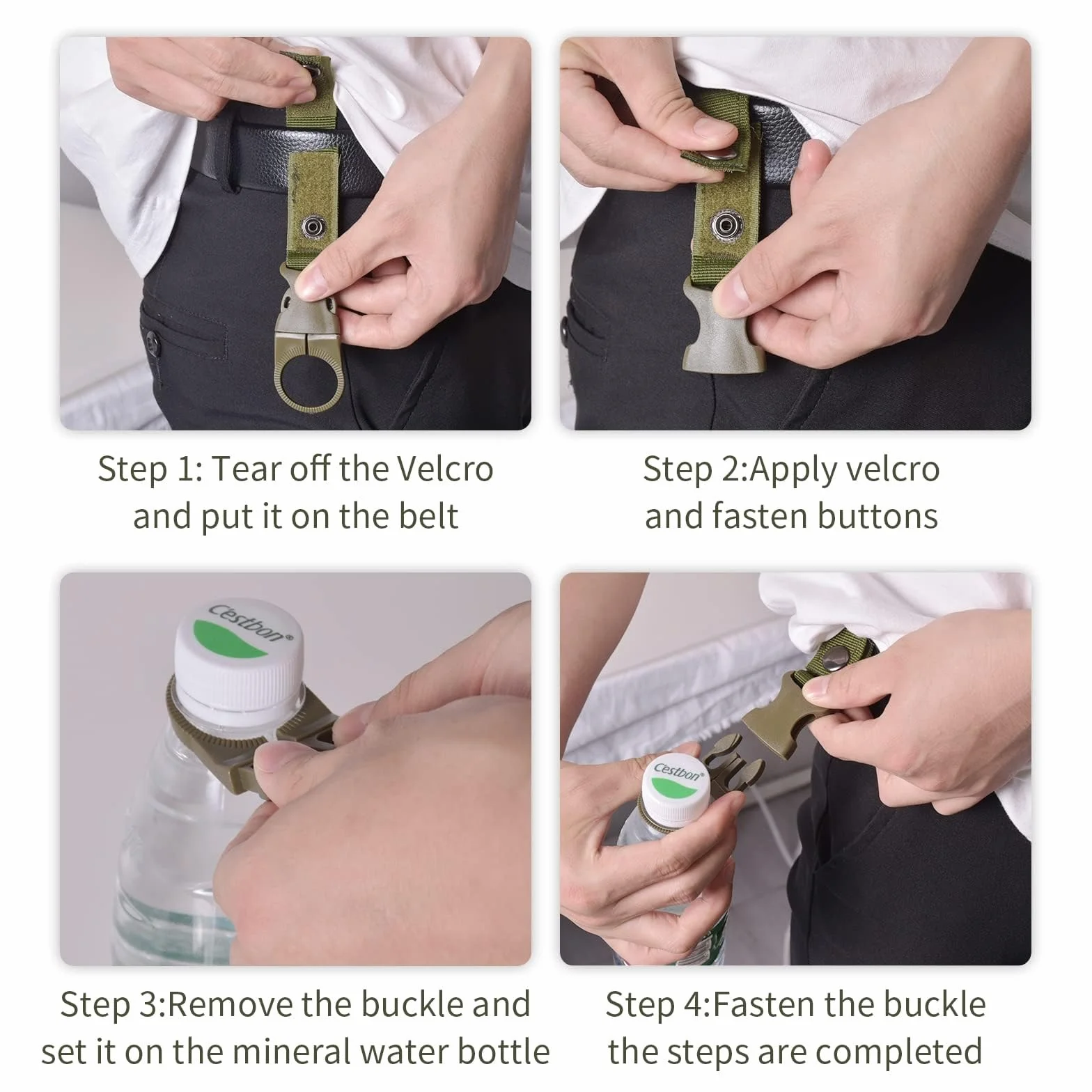 Porte Bouteille d'eau Clip,4 PCS Nylon Boucle de Bouteille d'eau Boucle de Bouteille d'eau Sangle Suspendue Clips de Porte Bouteille de Ceinture en Nylon (Vert Militaire)