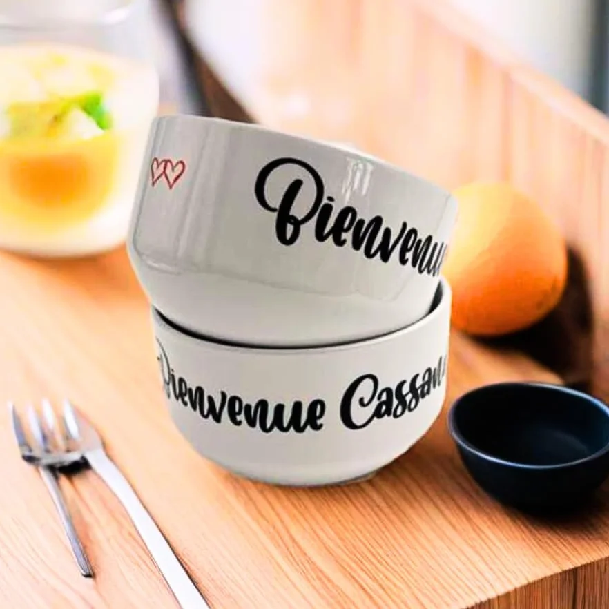 Bol en céramique personnalisable avec message – Grand bol petit-déjeuner – Cadeau unique anniversaire, fête des mères, Noël – Design petits cœurs