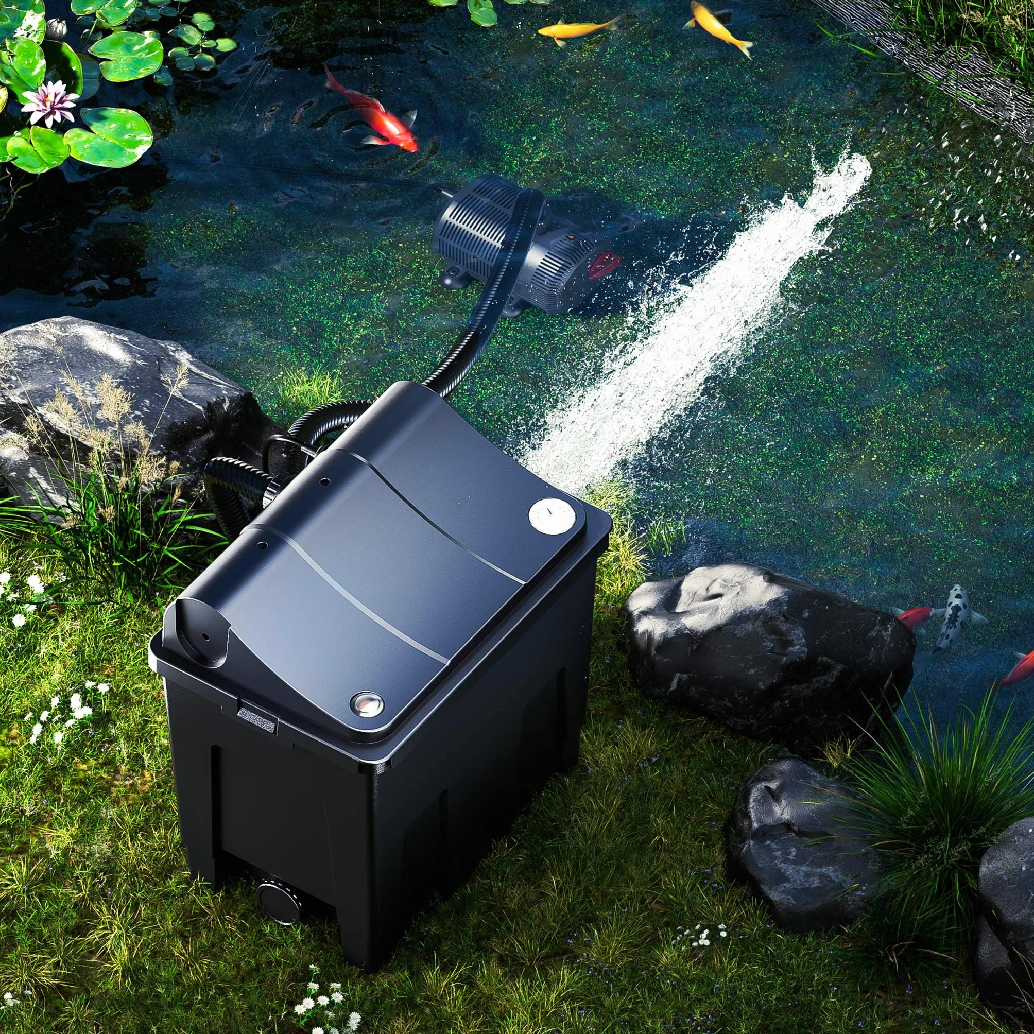 SunSun CBF-200T Filtre Biologique 8000 L 6000 L/h UV Pompe Système de Filtration Complet