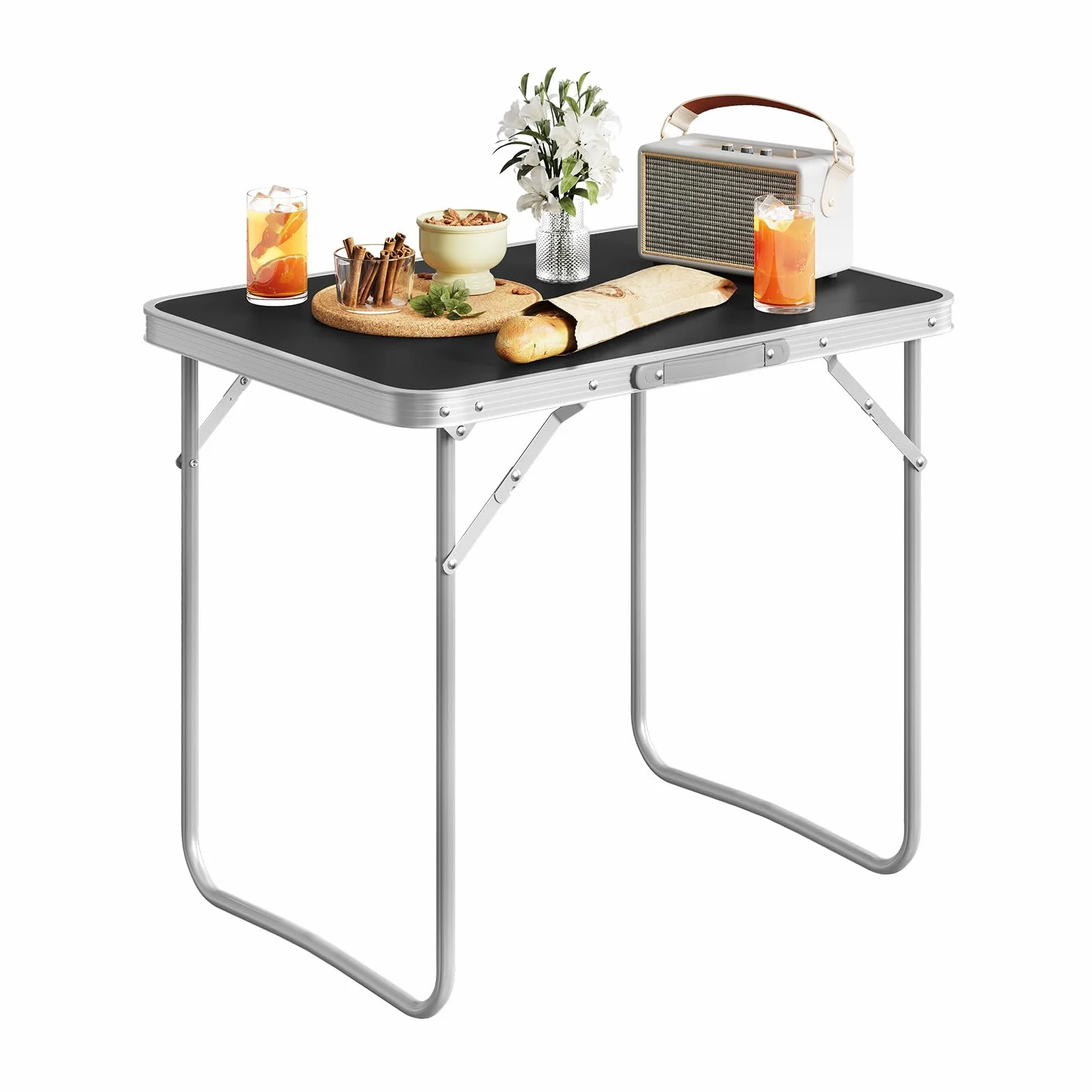 WOLTU Table de Camping Pliante Aluminium MDF 70x60x50 cm Noir