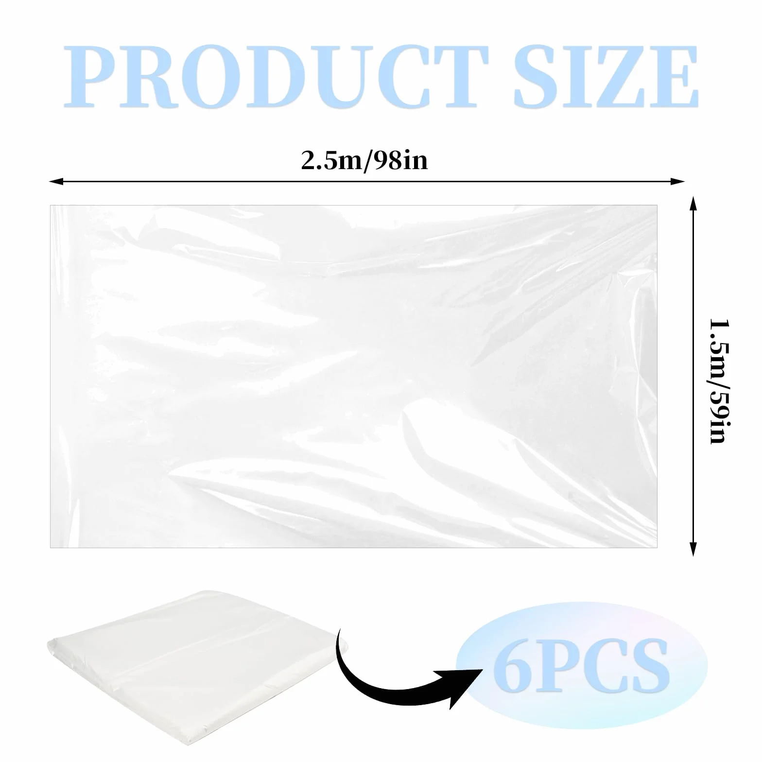 6 Pièces Sacs de Rangement pour Ballon Gonflable, 150 x 250 cm Sacs de Transport Ballon en Plastique Transparent, Sacs de Rangement en Plastique pour Meubles, Couette, Fête, et de Mariage