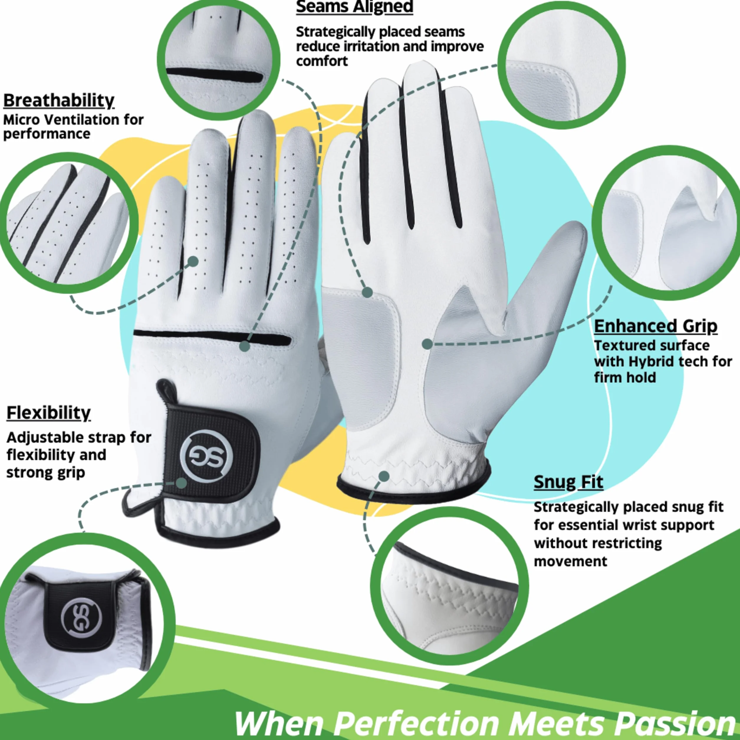 H-Cube Gants de golf toutes saisons – Lot de 5