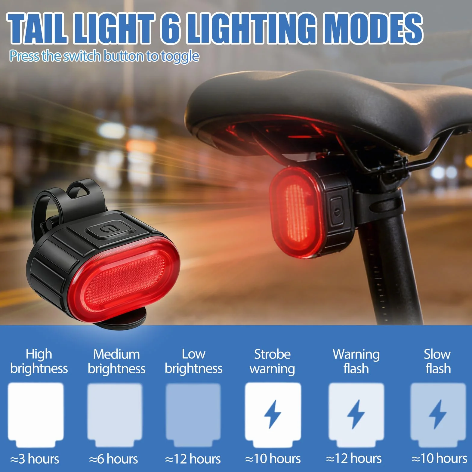 Kit Éclairage Vélo Avant et Arrière Rechargeable USB-C – Lampe Vélo LED Puissante IP65 Étanche – 4+6 Modes de Luminosité pour VTT, Route, Ville et Trottinette Électrique – Lot de 2