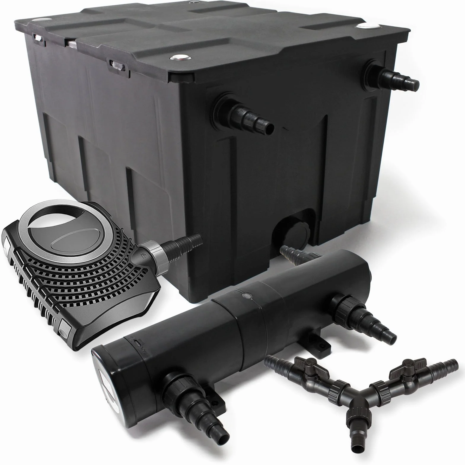 SunSun CBF-550 Filtre de bassin 60000 L Biologique NEO10000 SuperECO Pompe 10000l/h 80W CUV-224 Lampe UV UVC 24W Y-distributeur