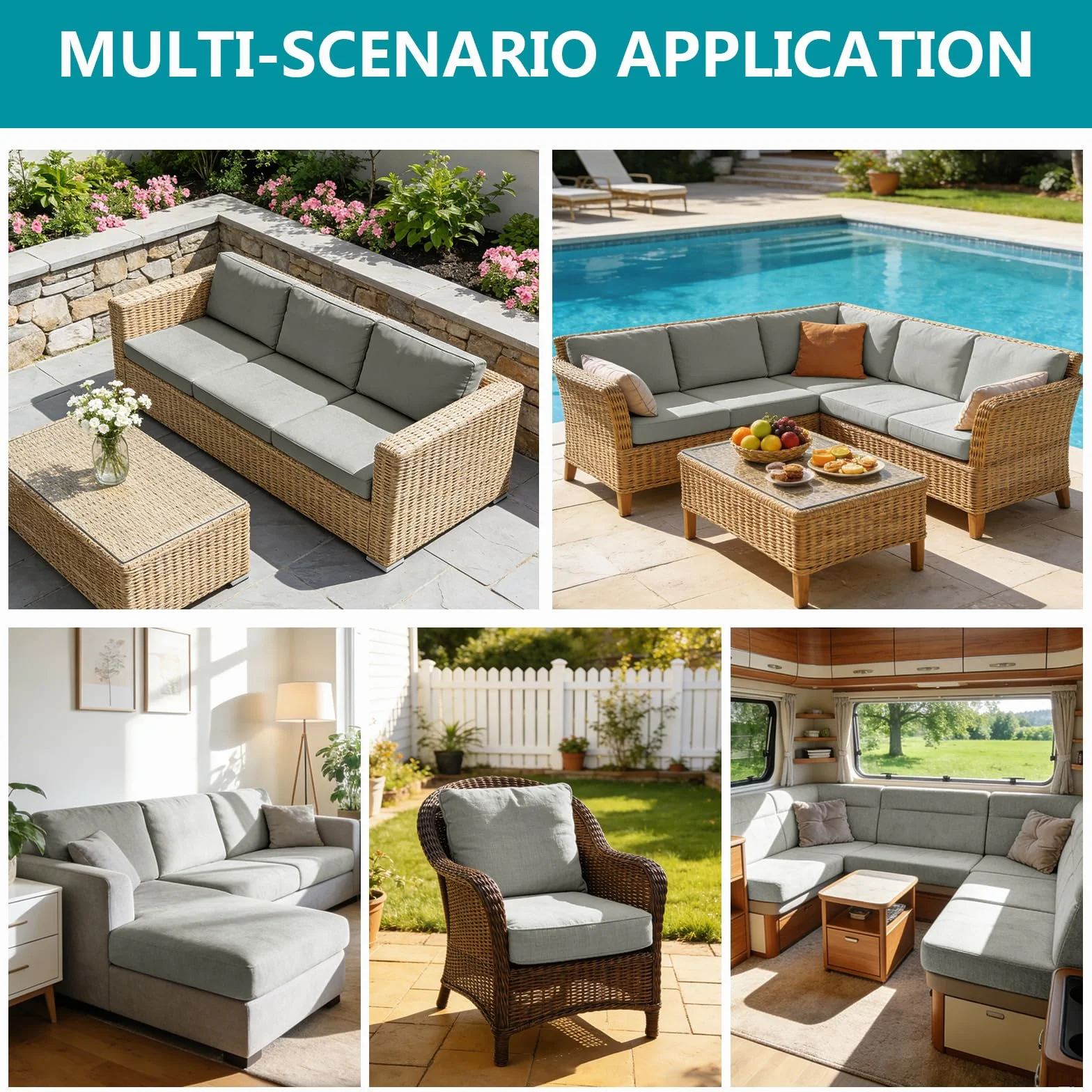 Housse Coussin Jardin Exterieur Impermeable Lot de 3 50x50x5cm 107x46x8cm Gris Clair