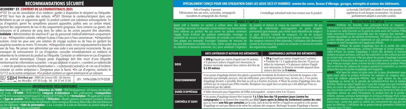 Caussade Raticide Canadien Anti Rats & Souris Fortes Infestations 72 Appâts pâtes 720g
