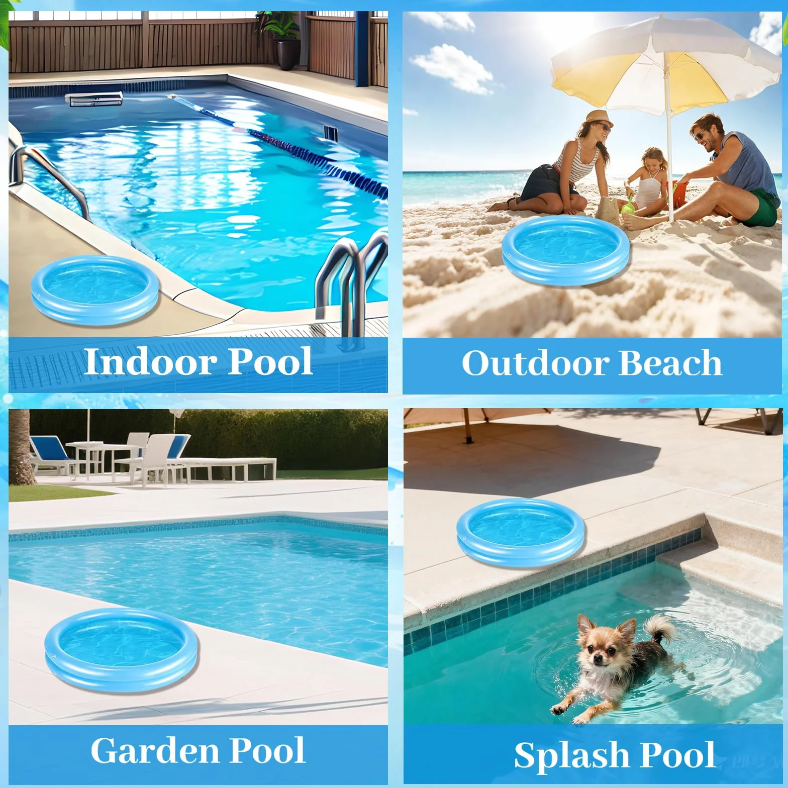 Pédiluve Piscine Gonflable 60 cm, Pompe à Air, PVC Résistant, Bleu