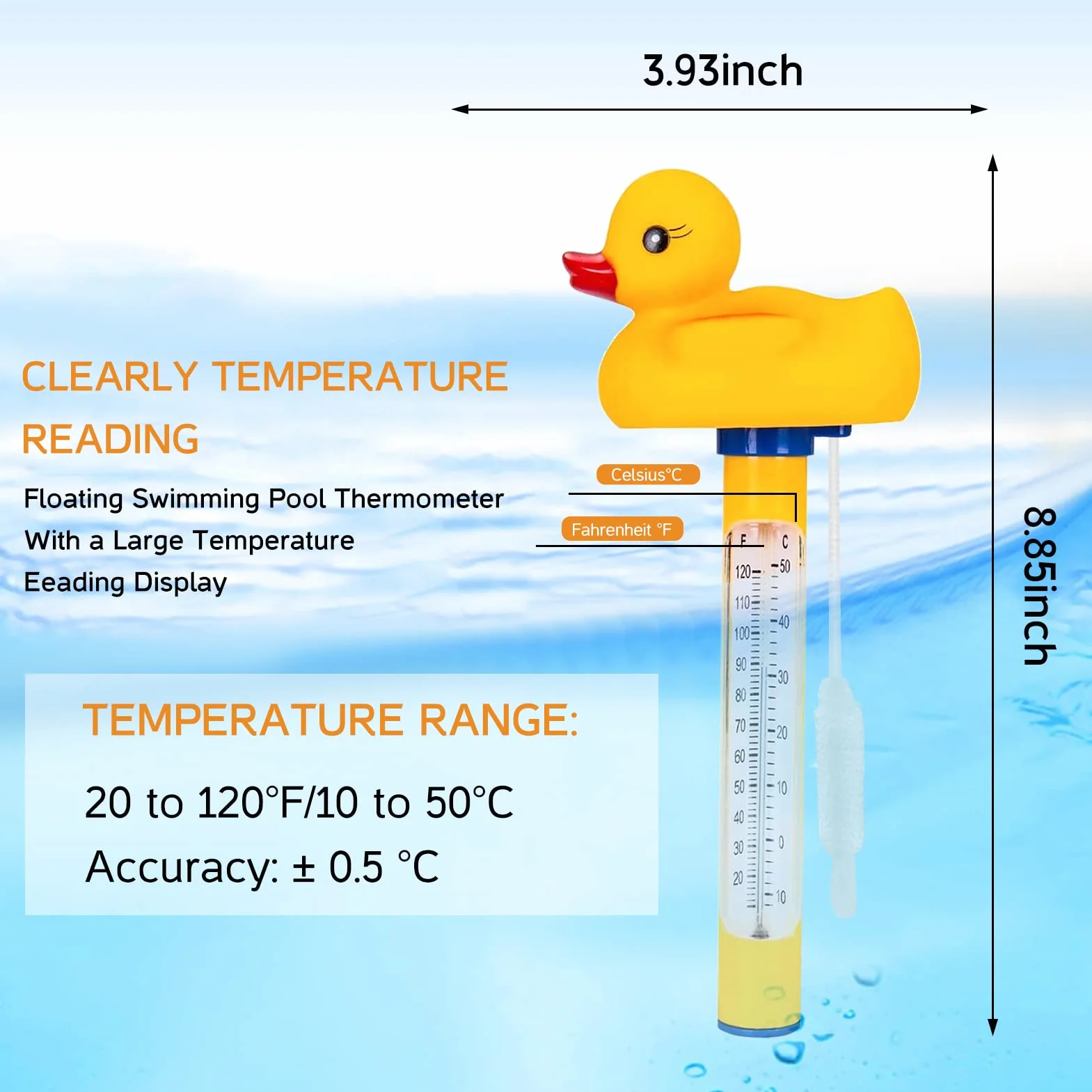 Thermomètre flottant pour piscine et aquarium, intérieur et extérieur, avec cordon
