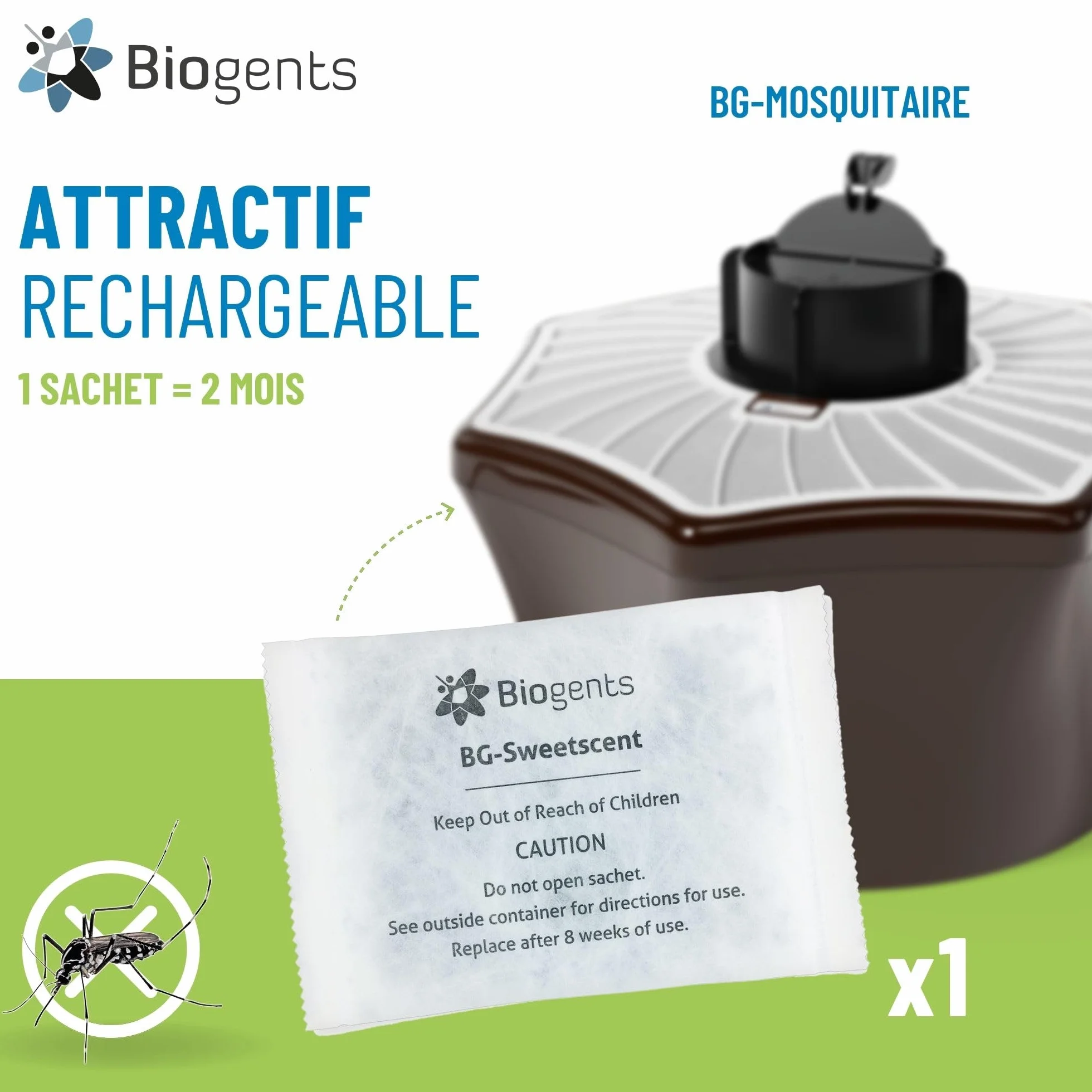 BIOGENTS BG-MOSQUITAIRE Anti-Moustiques Extérieur Piège Recharge 6 Mois Pack Saison BG-SWEETSCENTX3
