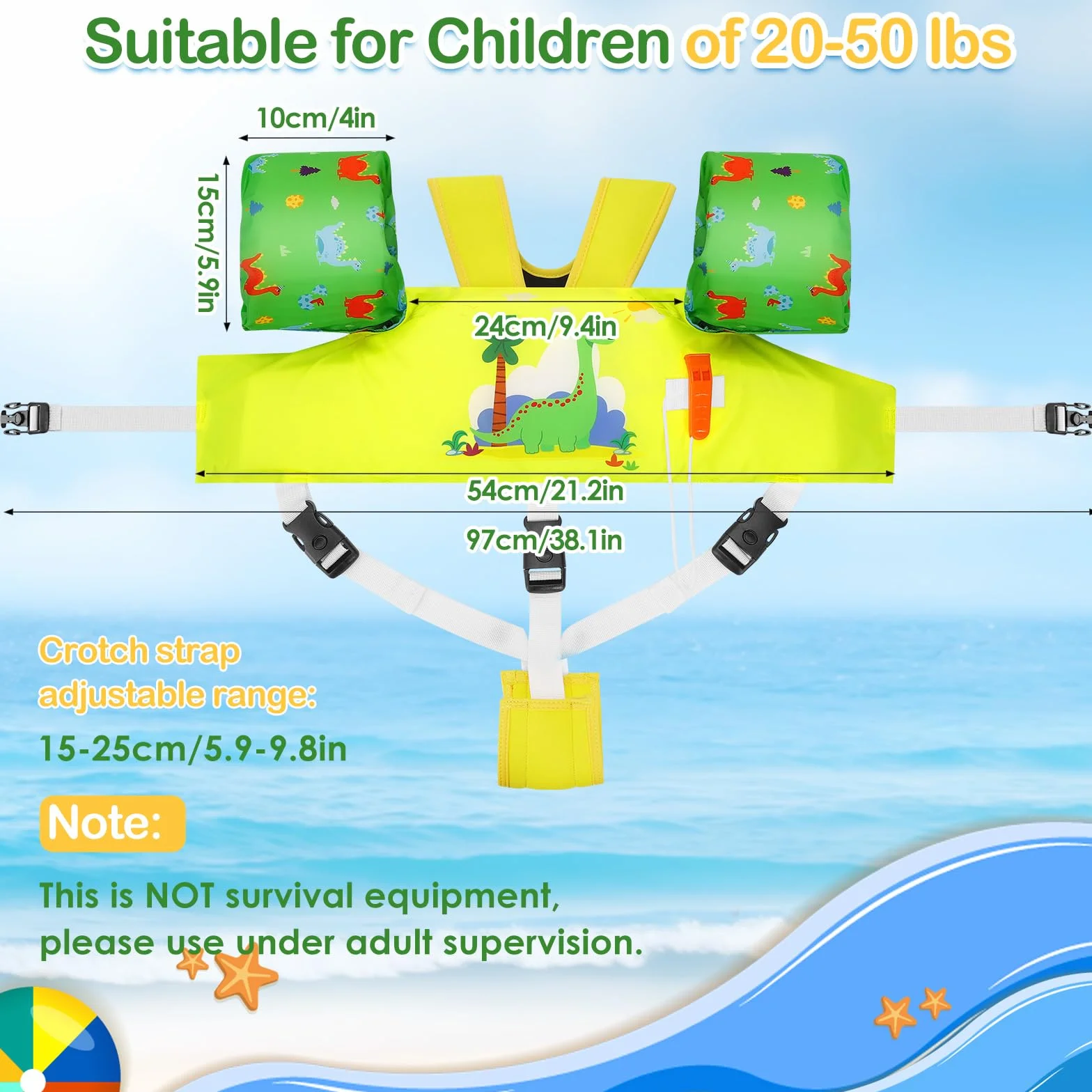 MoKo Gilet de Bain Enfant avec Boucle en D et Sifflet d'urgence, Équipement de Natation Filles Garçons