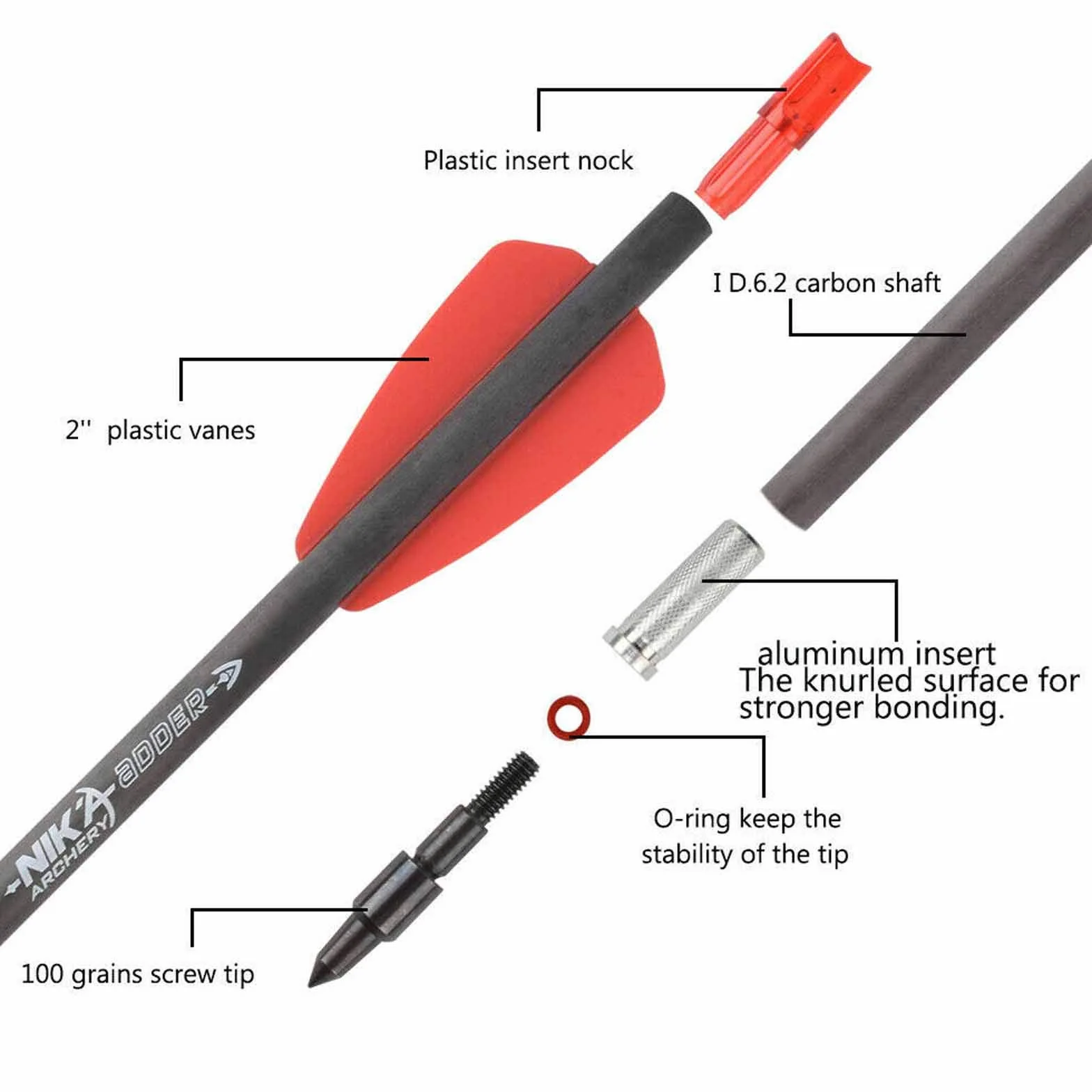 7.5 "Pouces R9 arbalète boulons flèches en Carbone 2" palettes Rouges avec tête Large 100grain pour la Chasse tir ciblage