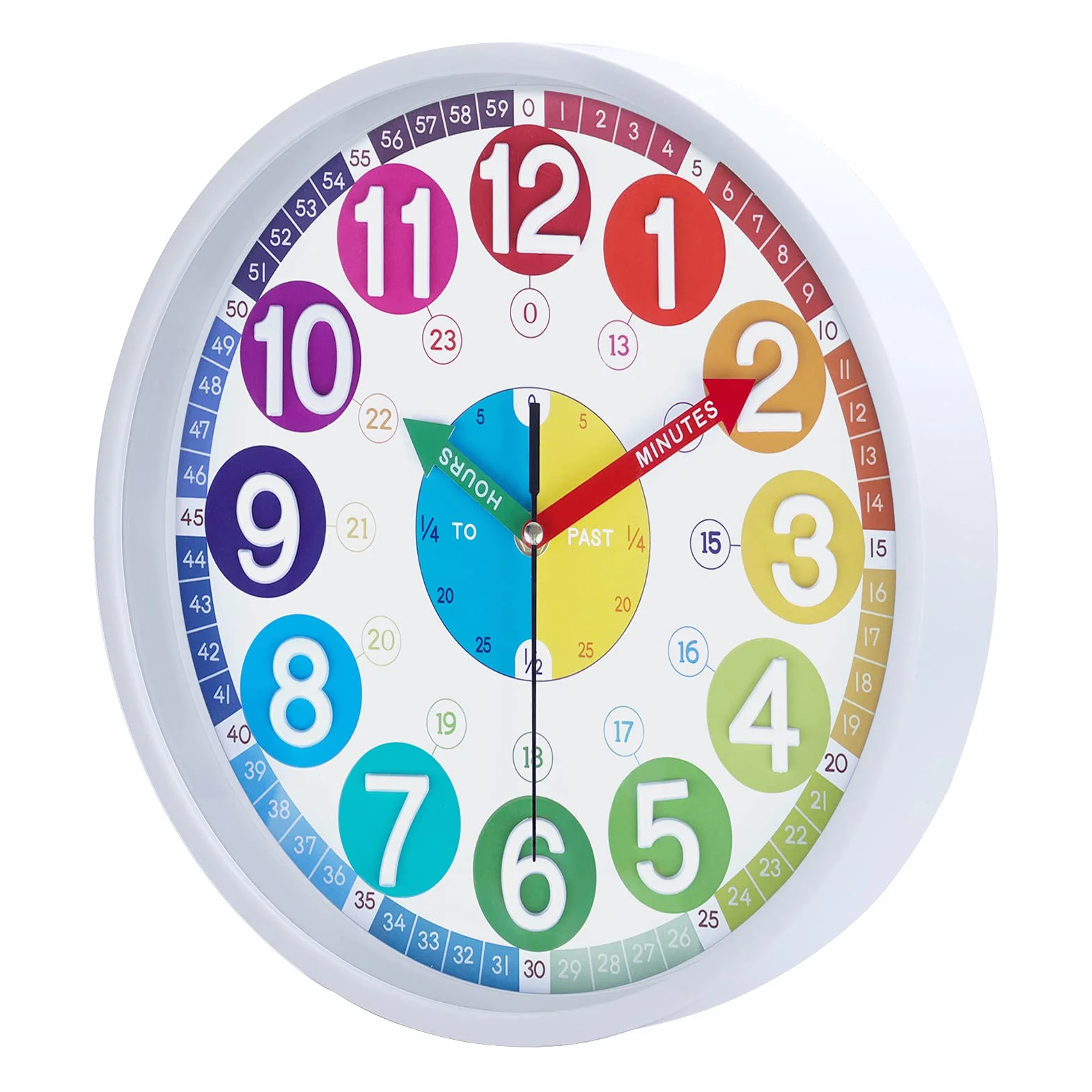 Horloge Murale Enfant Apprentissage Colorée 3D Chiffres Facile à Lire 30 cm