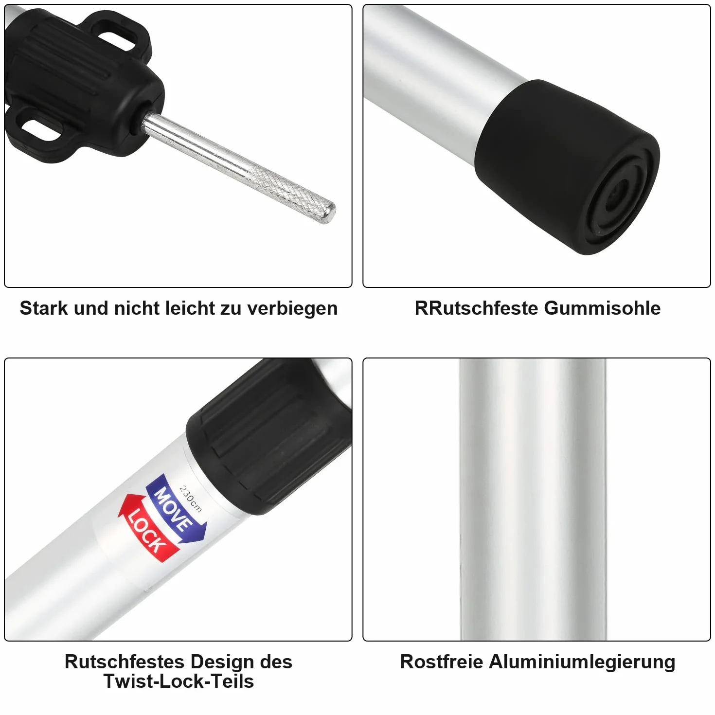 Sonnewelt Lot de Tente en Alliage d'aluminium, Hauteur réglable, avec mécanisme de Verrouillage tordu pour Tente, bâche, Voile d'ombrage ou bâche