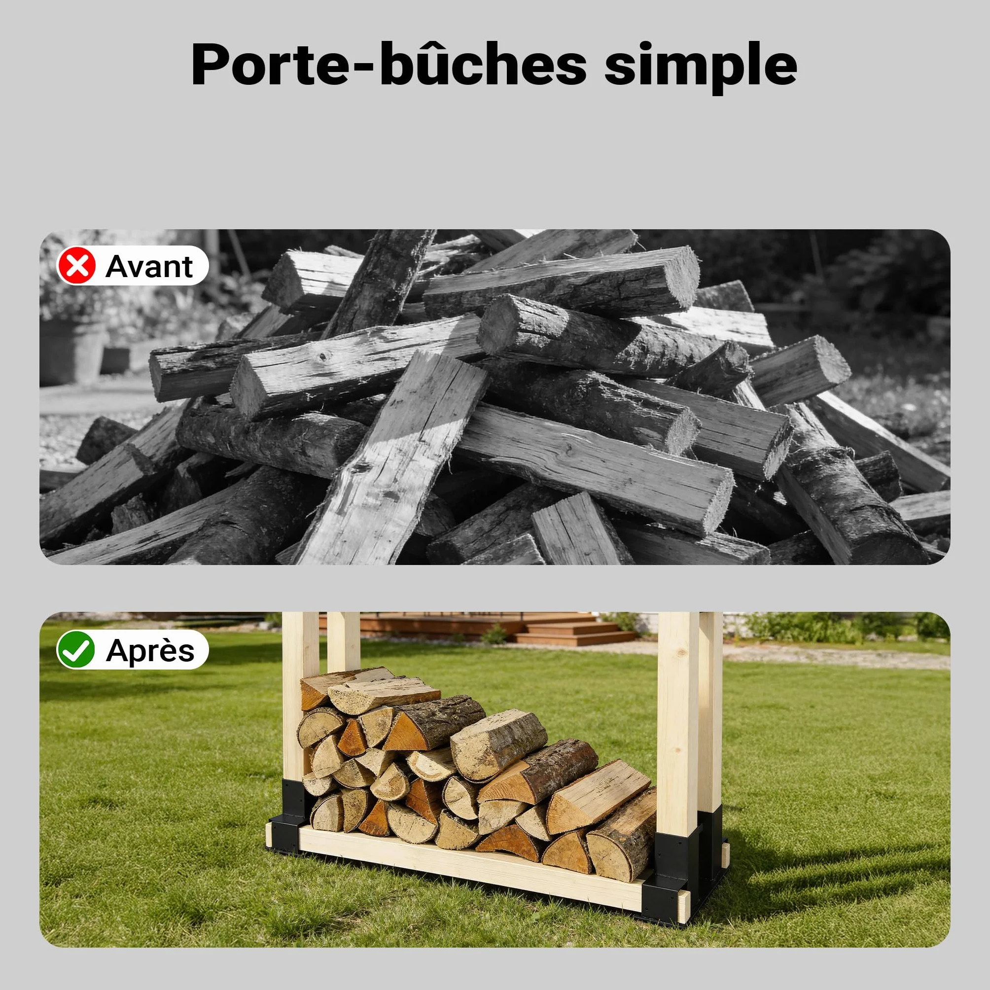 WilTec Lot de 2 Supports serre-bûches 335 x 85 x 130 mm Revêtement par poudre