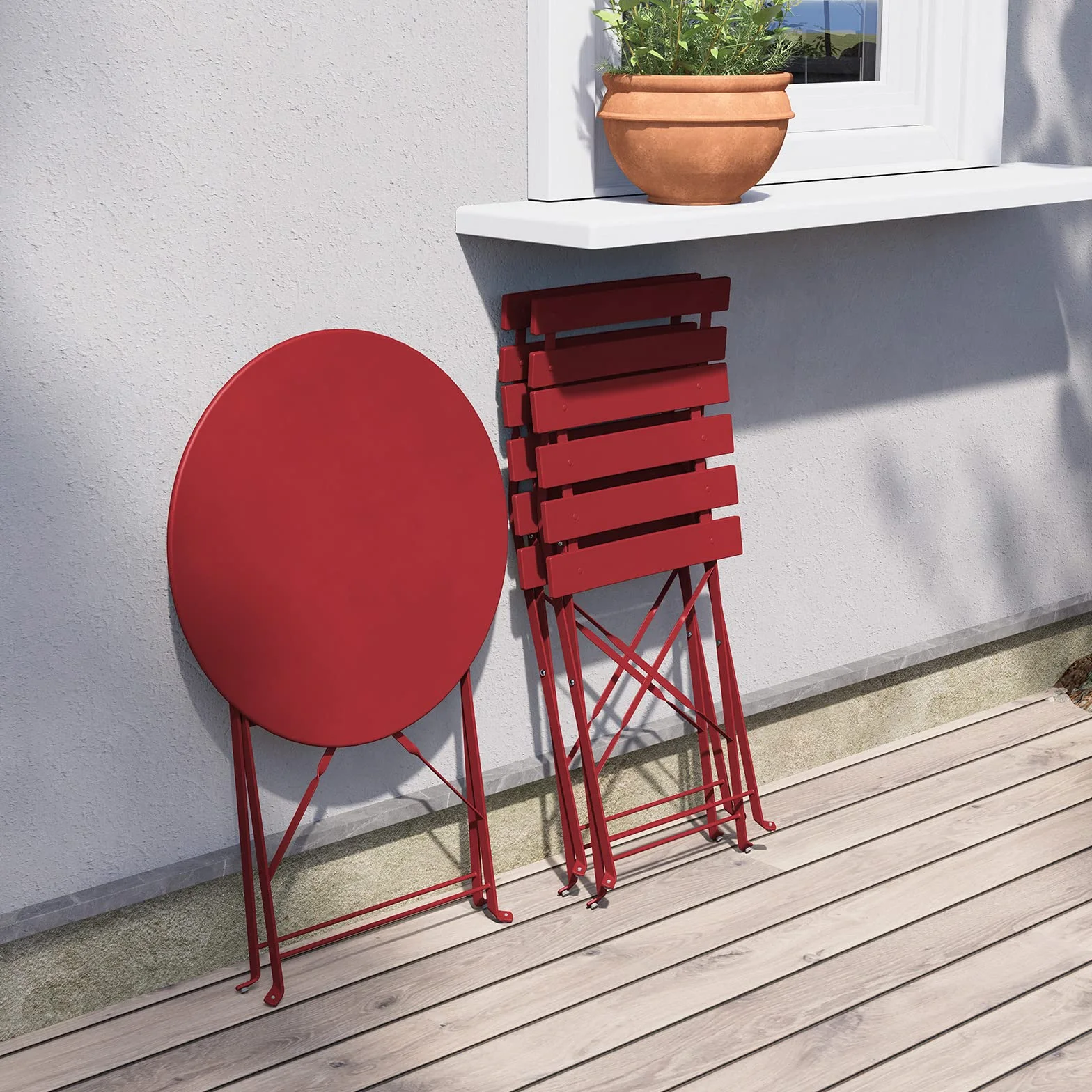 Salon de Jardin Ensemble Table et Chaises Pliables Acier thermolaqué Rouge