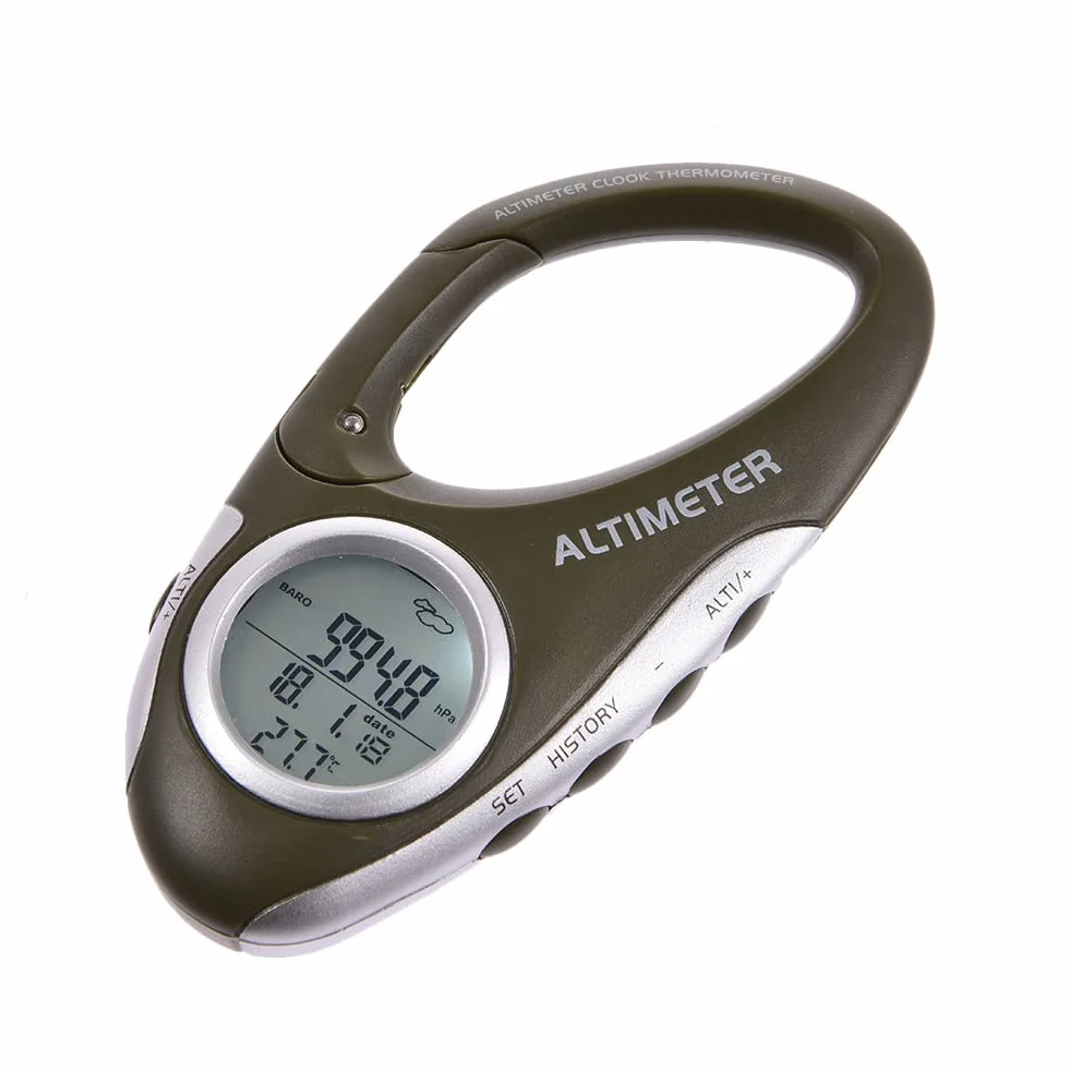 Teksome Baromètre altimètre numérique - Altimètre Multifonctionnel Portable avec thermomètre - Accessoires de randonnée Mousqueton Altimètre pour Les Amateurs d'activités de Plein air