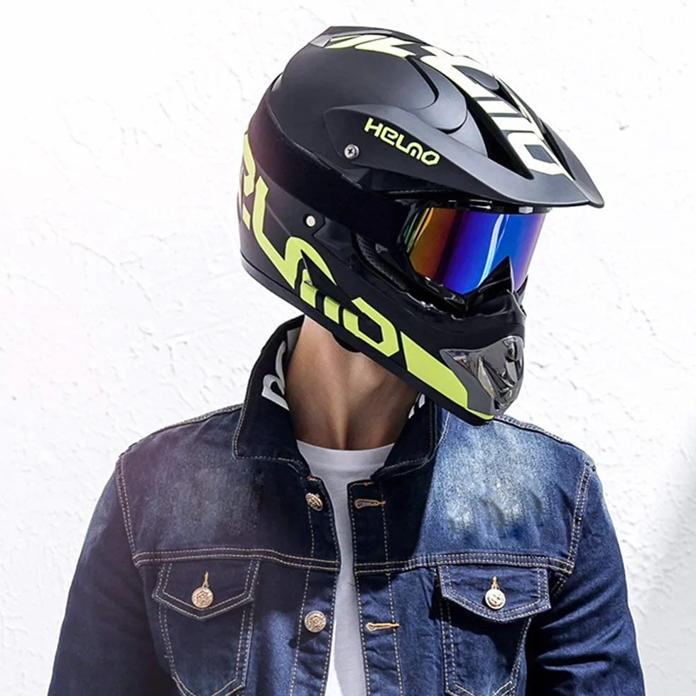 Jeunesse Enfant Casque Motocross, Unisexe Visage Complet MTB Hors Route Casque Moto VTT Scooter Accident Casque, BMX Descente Enduro Quadruple Vélo de Saleté Casque, avec Lunettes Gants Masque