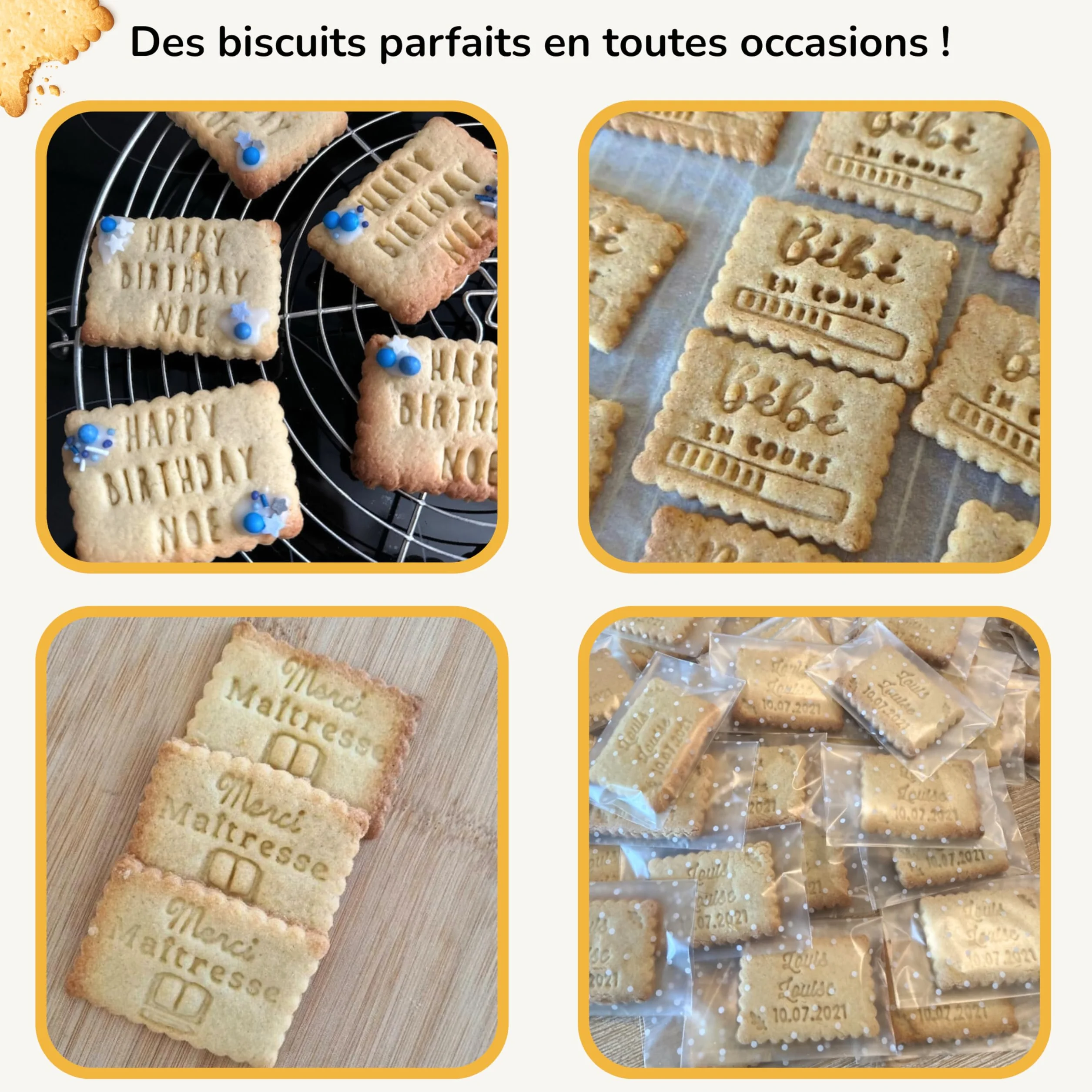 Emporte-pièce petit beurre personnalisable 3 lignes couleur au choix fabriqué en France