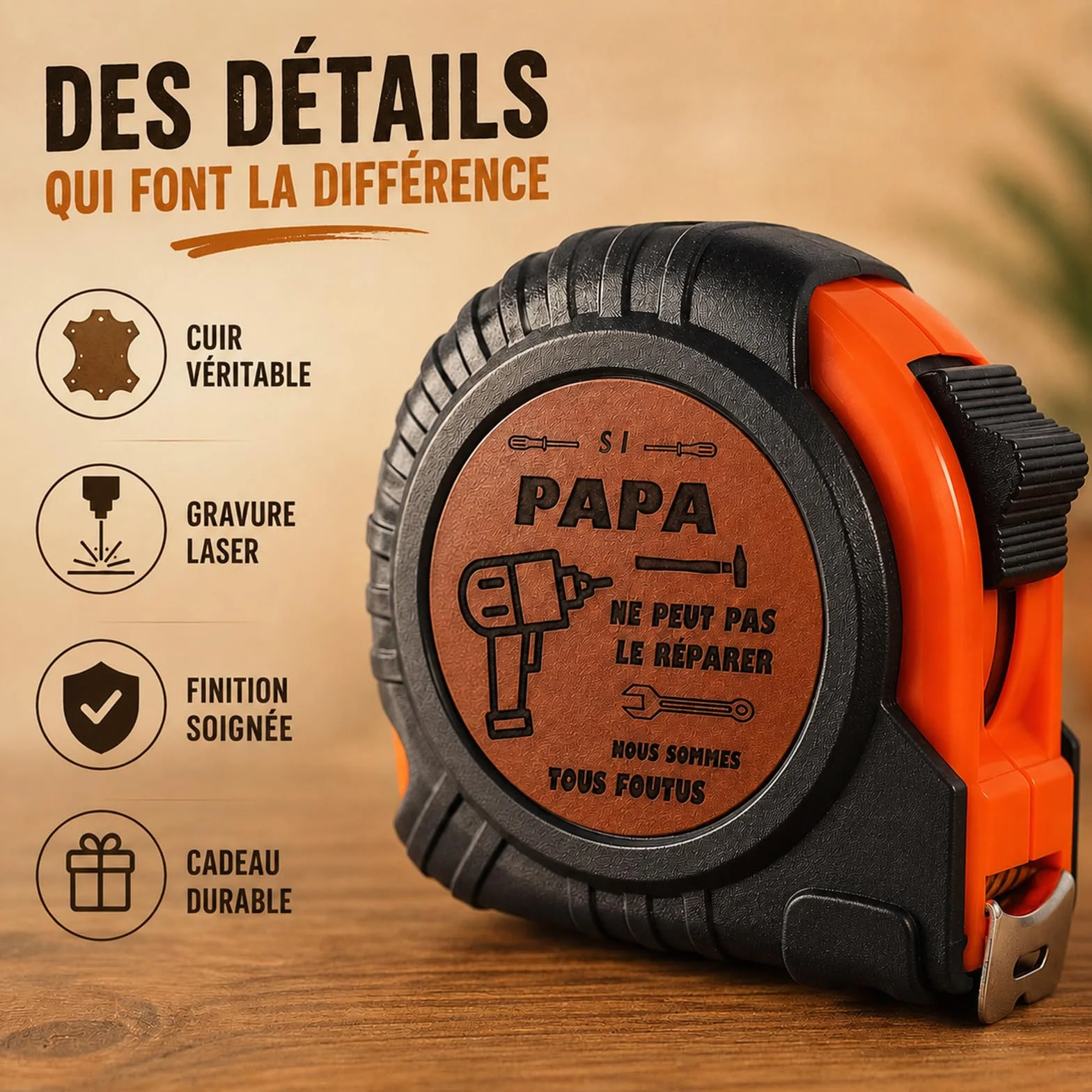 Mètre à Ruban en Cuir Véritable Cadeau pour Papa Fête des Pères Anniversaire Noël