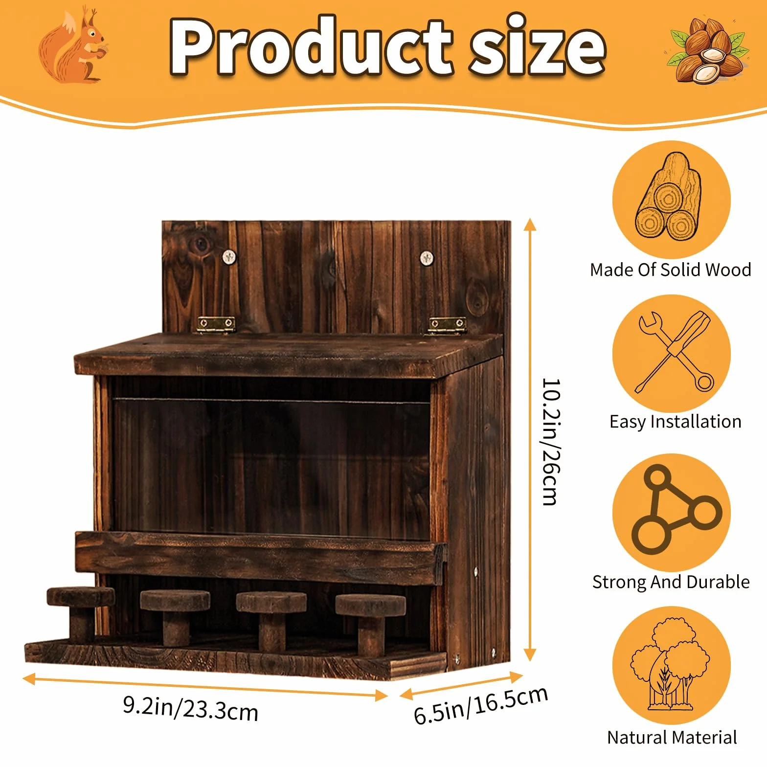 Mangeoire Écureuil en Bois 23,3 x 16,5 x 26 cm pour Jardin Terrasse