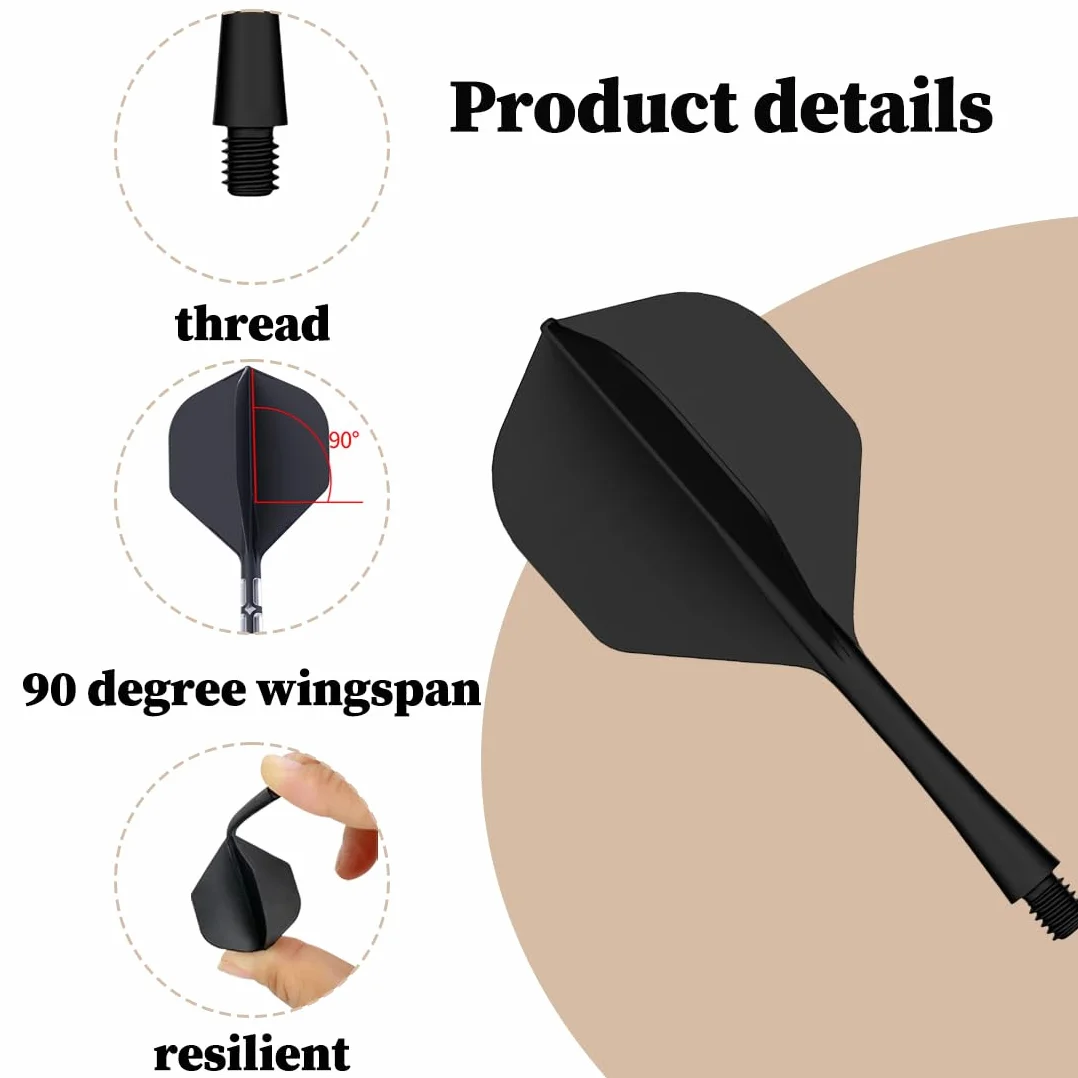 Fusion Flights Accessoires de Fléchettes Stables 6 Pièces Tiges Intégrées Ailettes Fixes Plastique Noir+Blanc