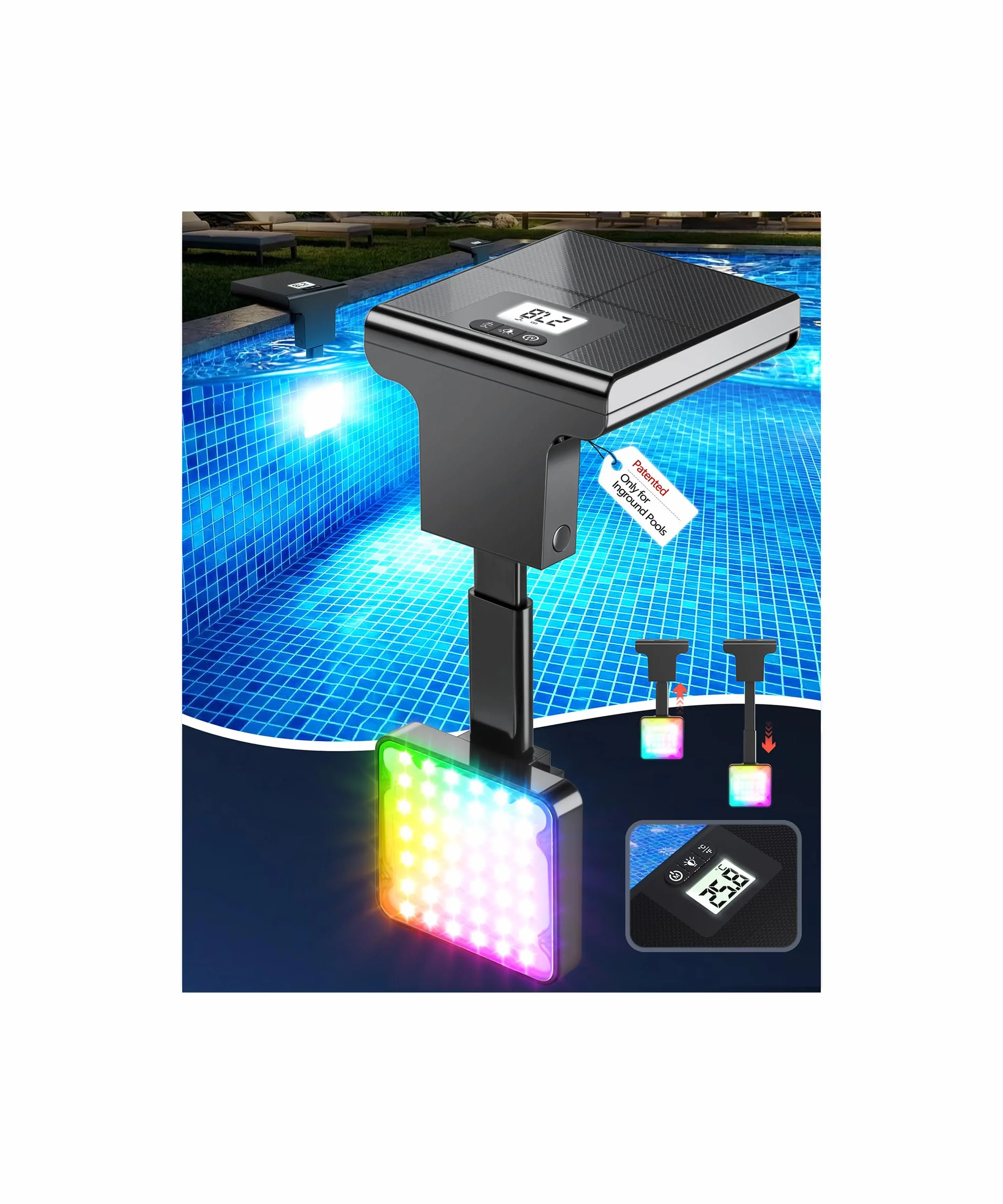 DeeprBlu 2 en 1 Lumiere Piscine Solaire avec Thermomètre Éclairage Submersible 10 Modes