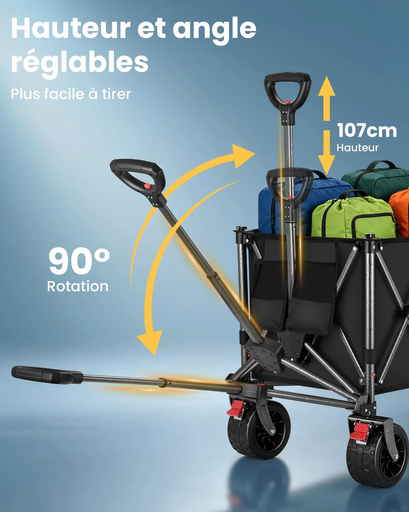 Chariot Pliable 260L 250KG, Chariot de Plage Tout-Terrain Léger 13KG, Roues Large 17cm