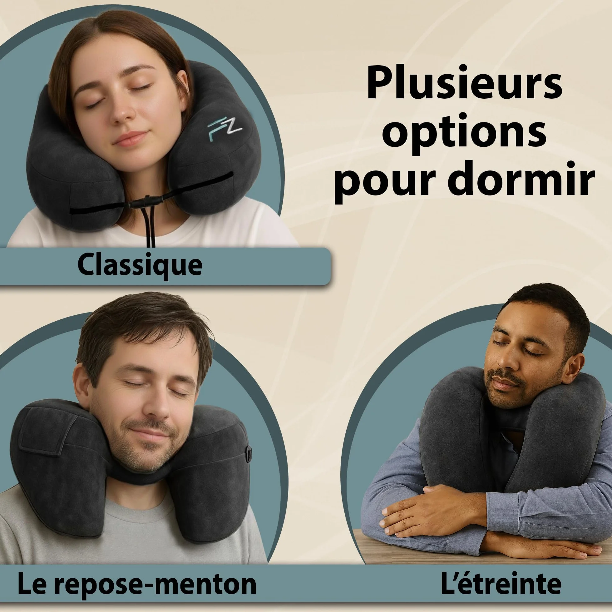 FLOWZOOM Air Oreiller de Voyage Gonflable pour Avion Voiture, Coussin Cervical Réglable 5 Positions Sommeil, Taille L Noir