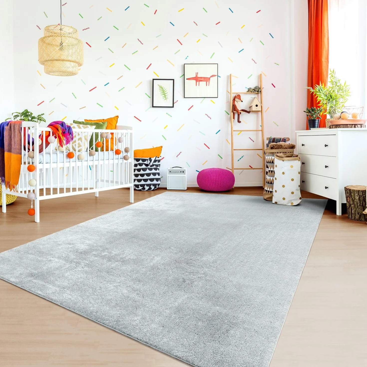 Tapis De Jeu Lavable Unis Gris 140x200 cm Enfant Fille Garcon