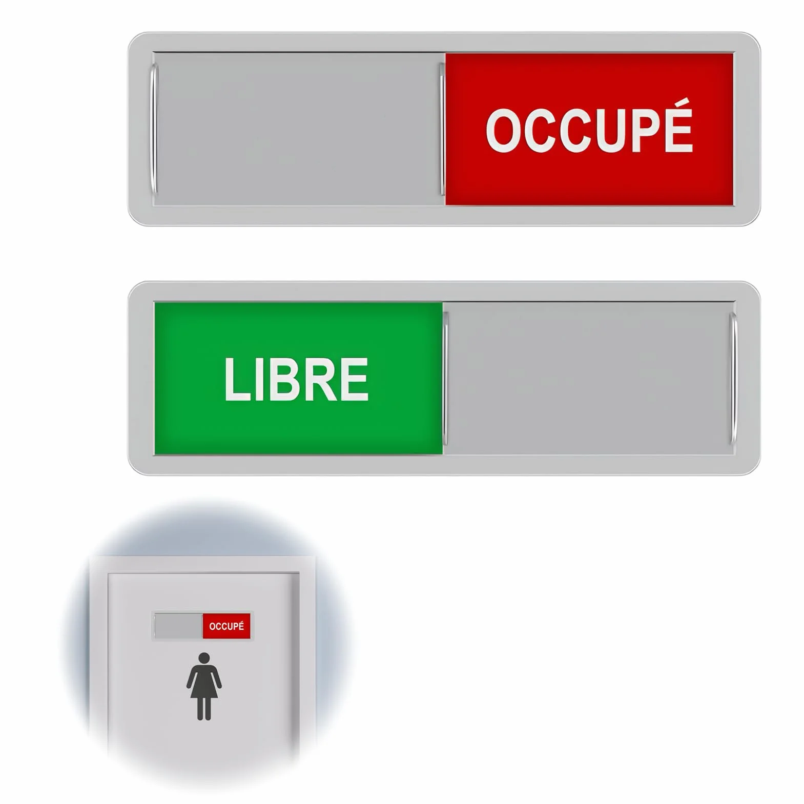 Panneaux de Porte LIBRE OCCUPÉ 17,7x5.2cm Panneau Magnétique Coulissant Argent