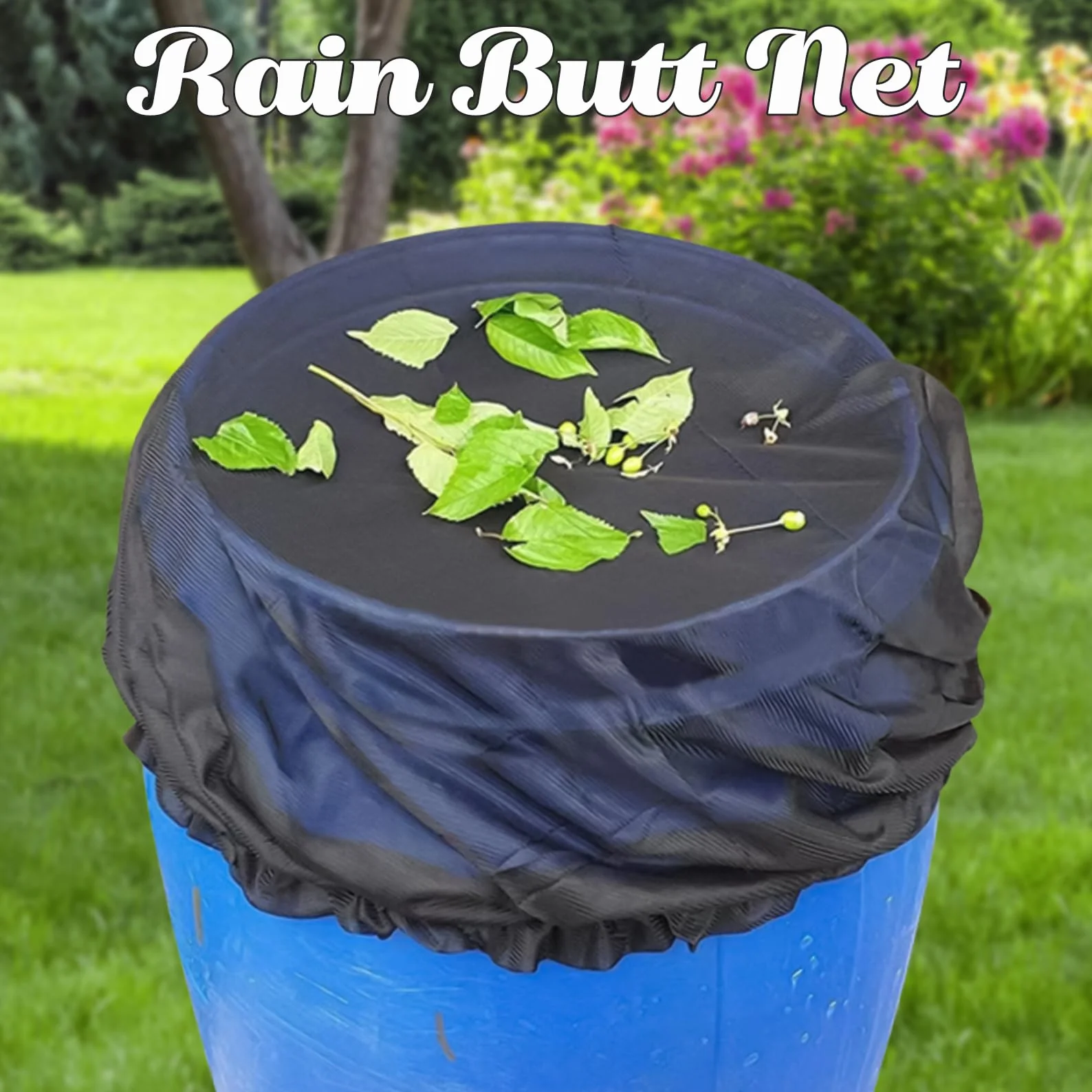 Lot de 2 filets de citerne de pluie de 95 cm avec cordon de serrage, filet de protection réglable pour citerne de pluie, moustiques, anti-feuilles et larves de moustiques