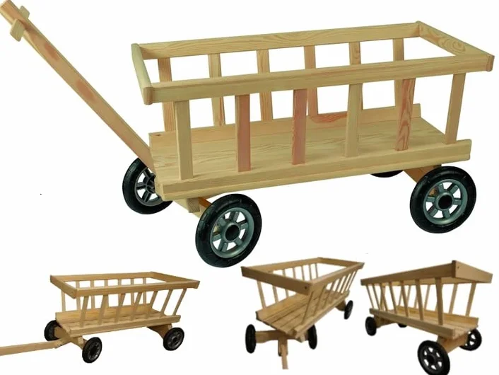 Chariot À Main en Bois, Chariot De Jardin Poussette-Jouet, Roues Avant Pivotantes, Grand