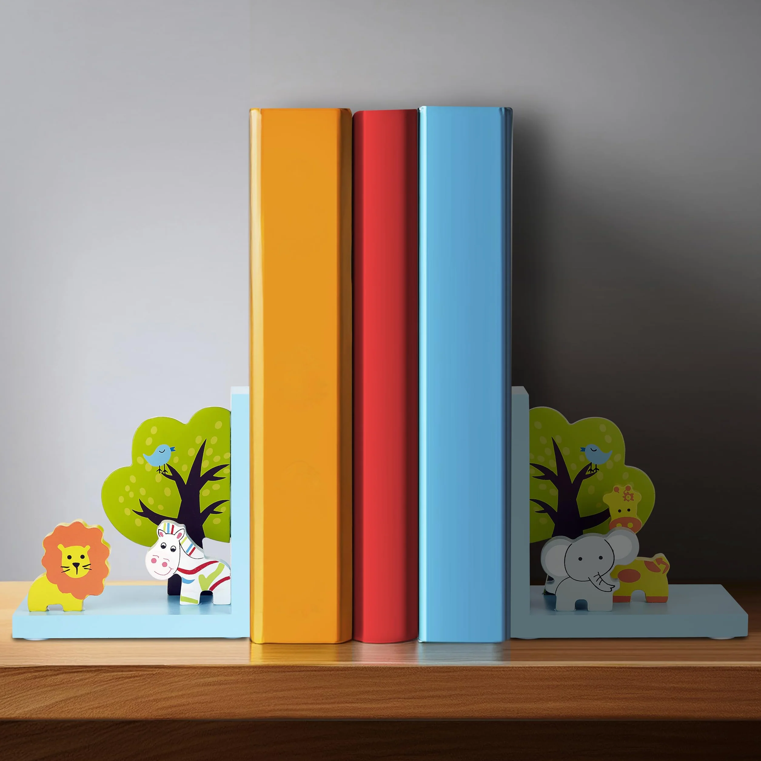 Serre Livres Enfants Animal Jungle Safari 3D en Bois pour Chambre de bébé