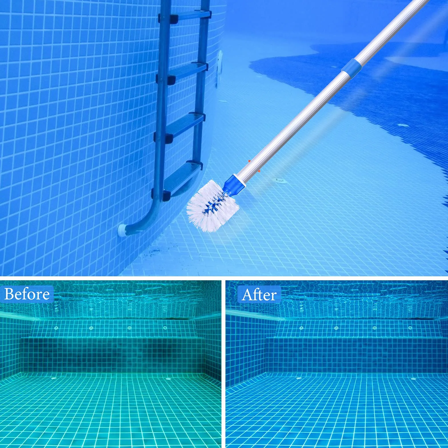 Brosse Piscine Ronde pour Nettoyage de Piscine Accessoires Marches Baignoires Carreaux Angles