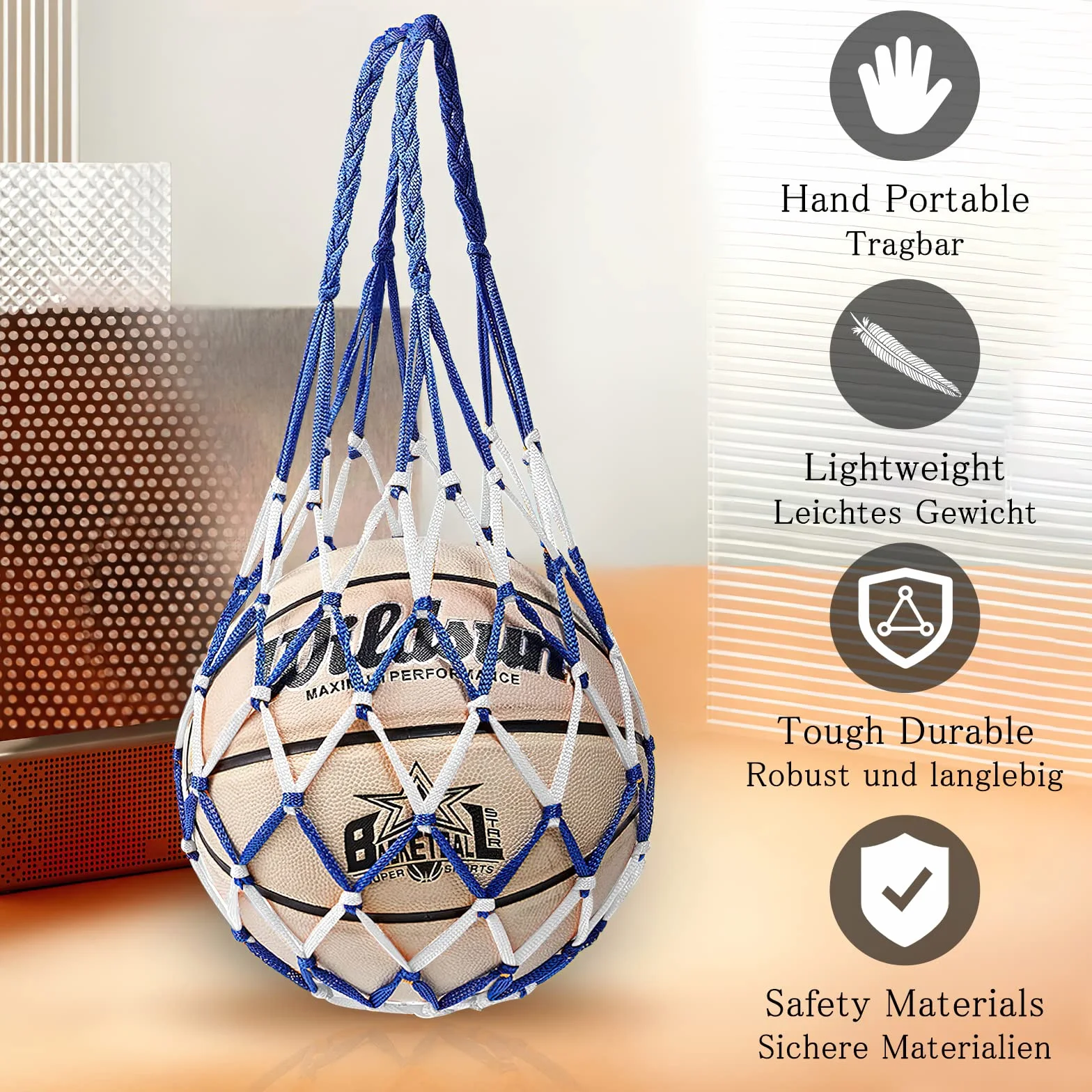 HENGBIRD Lot de 2 Filets de Balle Portables, Sac Filet de Ballon, Filet à Balles, Sac en Filet de Nylon, Filets de Balle pour Le Football Basketball Rugby Réutilisable