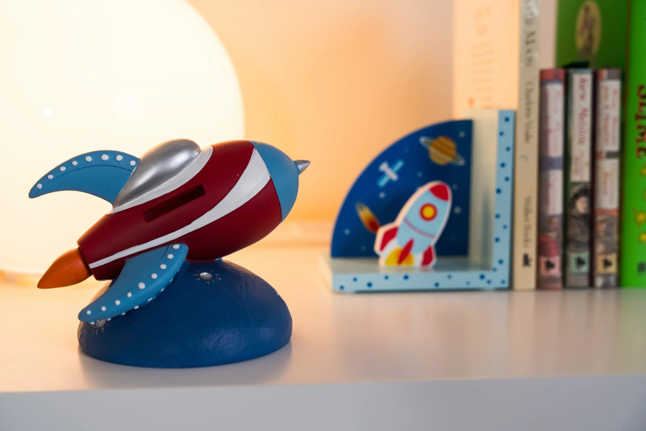 Serre-Livres 3D en Bois Thème Fusée pour Chambre d'enfant